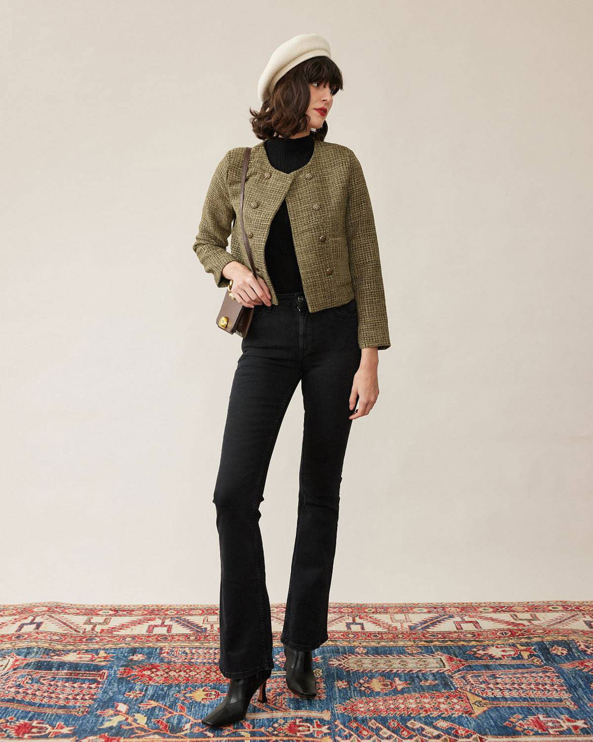 Vintage Μονόχρωμο Παλτό Από Τουίντ