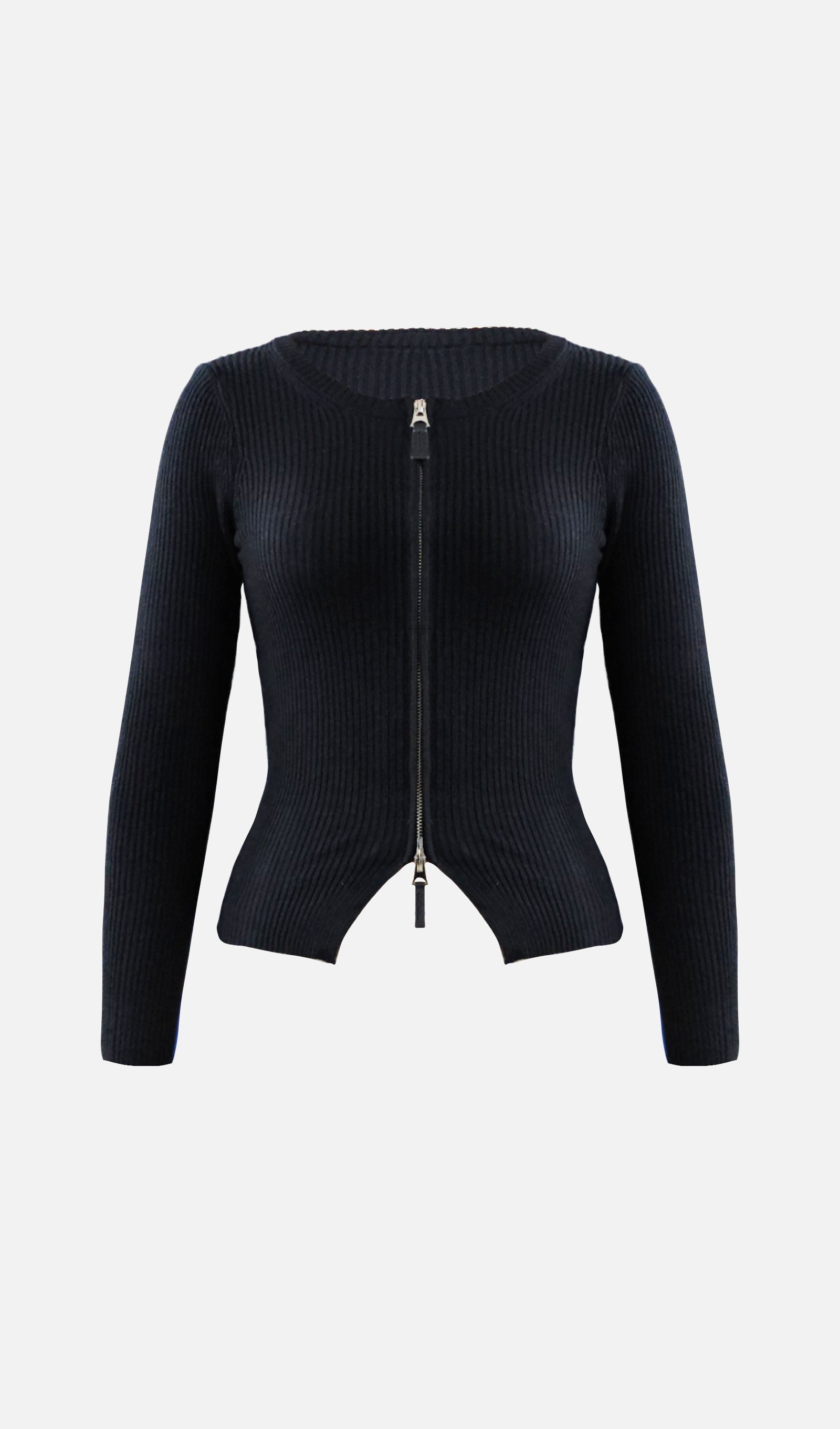 Πλεκτή Ζακέτα Με Φερμουάρ Και Ριμπ Ύφανση