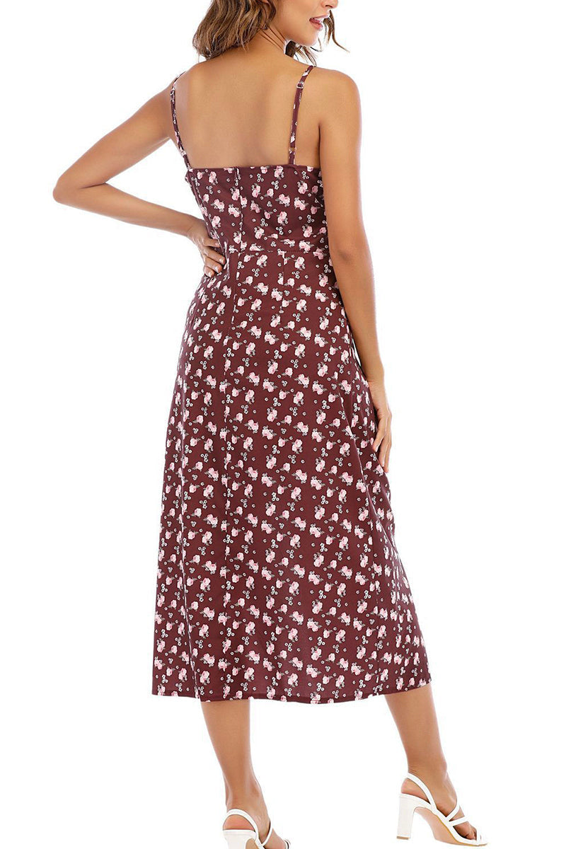 Çiçekli Yırtmaçlı Midi Elbise - Riosso