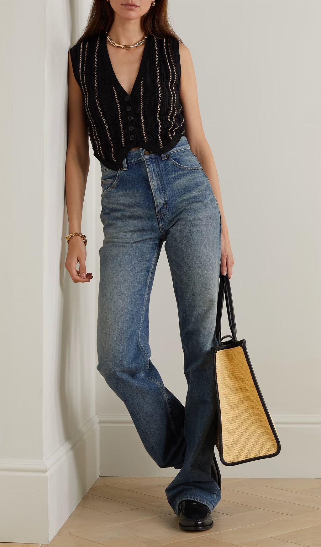 Κεντημένο Ριγέ Πλεκτό Γιλέκο