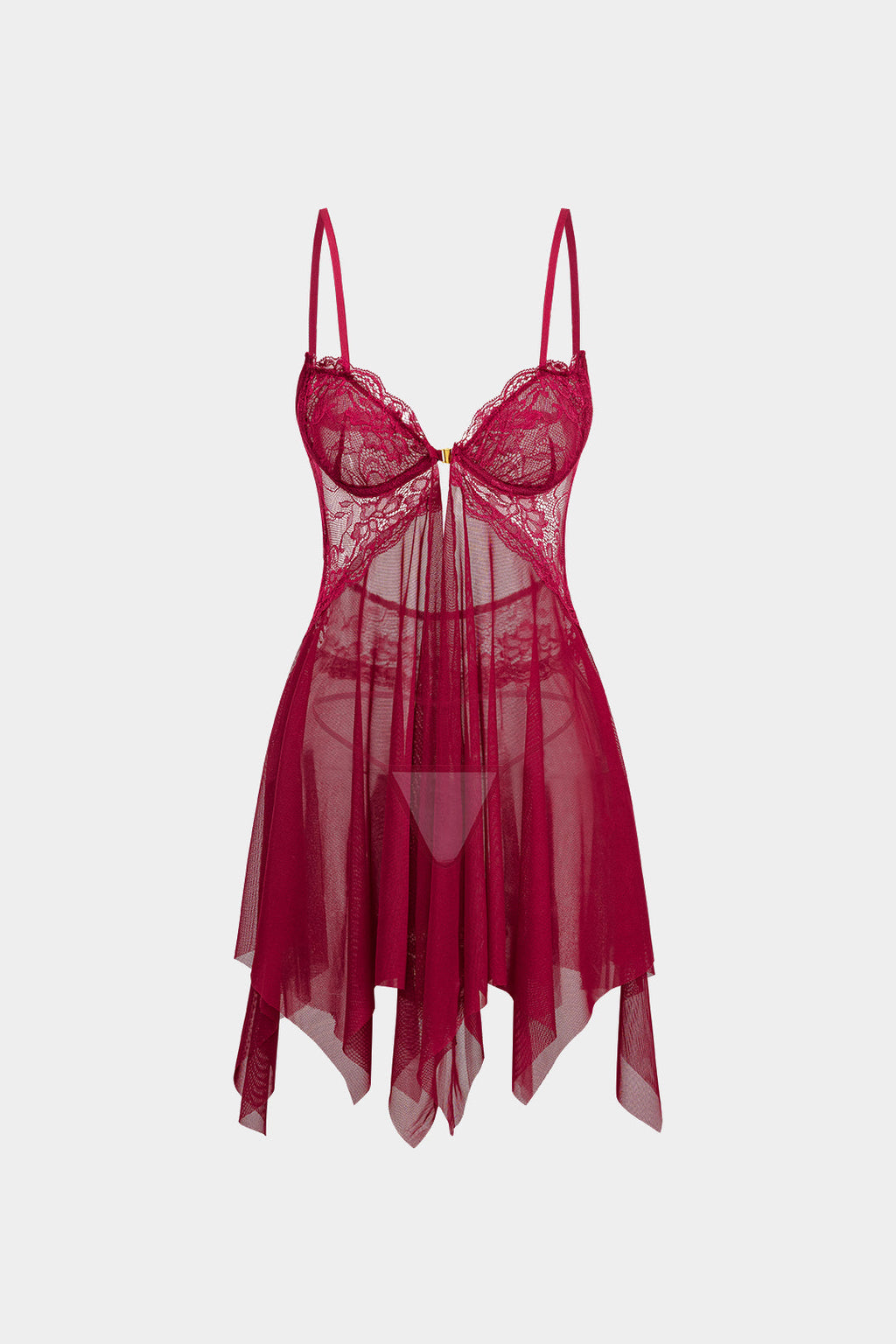 Σετ Νυχτικό Φόρεμα Και Εσώρουχο Με Δαντέλα Και Διάφανο Μπούστο