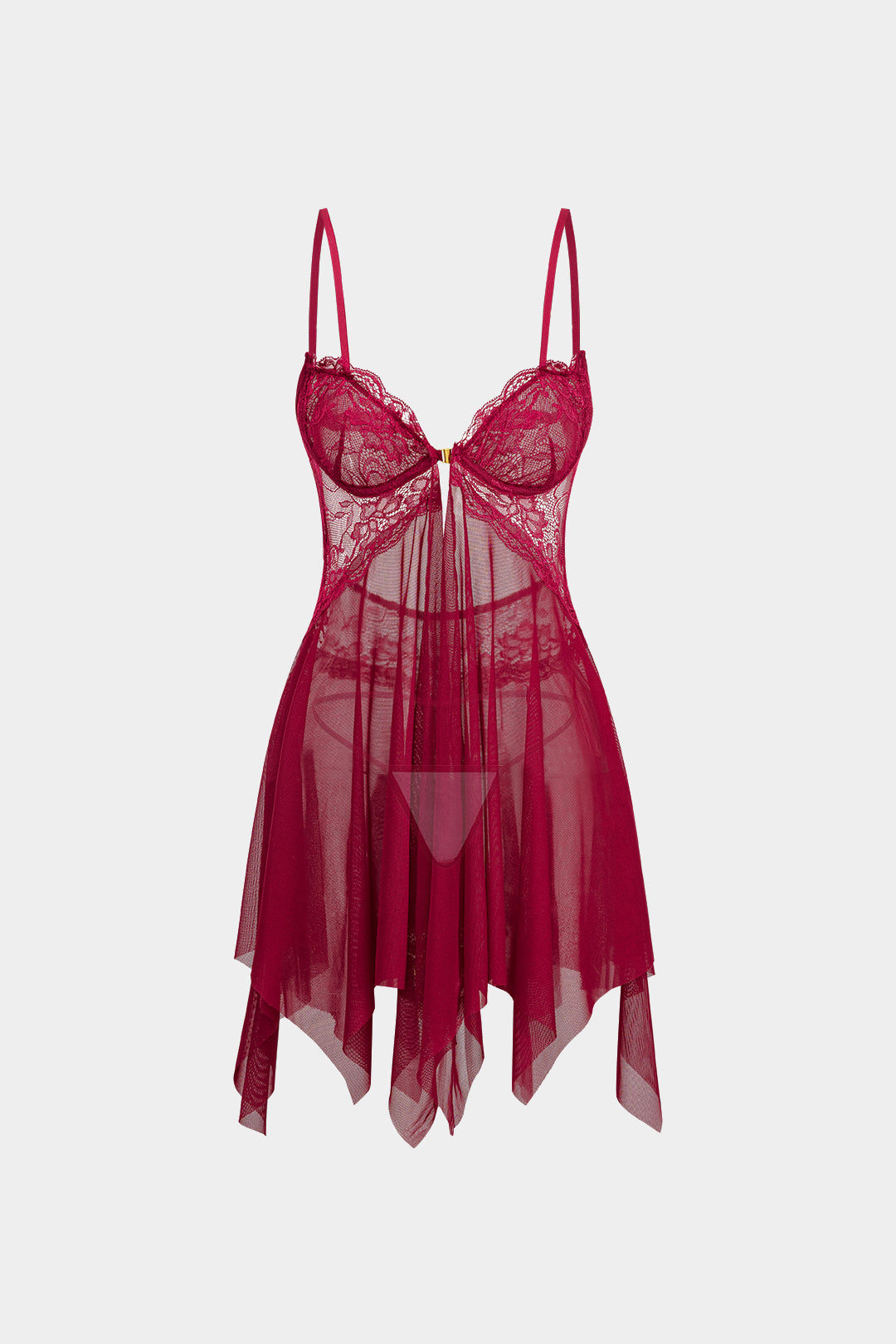 Σετ Νυχτικό Φόρεμα Και Εσώρουχο Με Δαντέλα Και Διάφανο Μπούστο