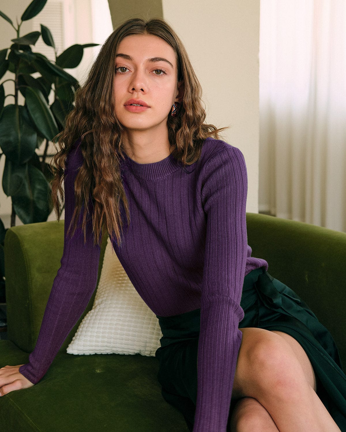 Πλεκτό Πουλόβερ Με Στρογγυλή Λαιμόκοψη Και Ριμπ Ύφανση