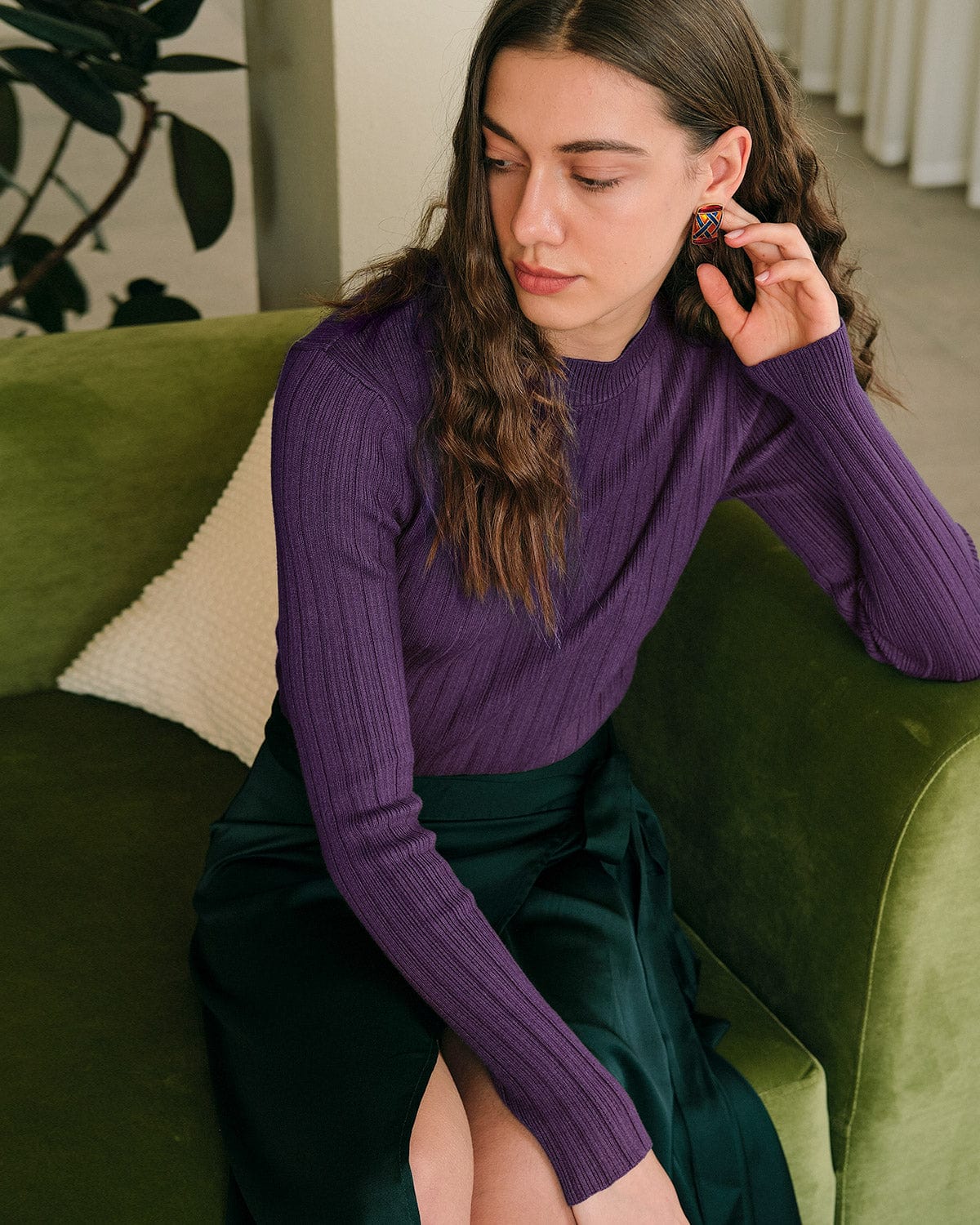 Πλεκτό Πουλόβερ Με Στρογγυλή Λαιμόκοψη Και Ριμπ Ύφανση