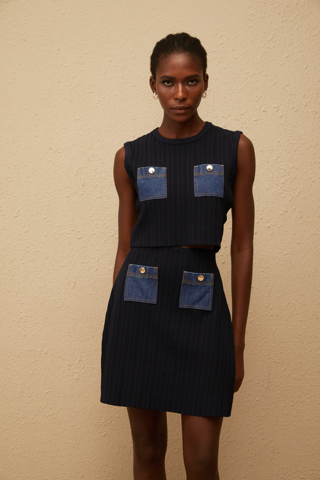 Σετ Πλεκτό Τζιν Cleopatra Blue Με Ριγέ Πάνελ