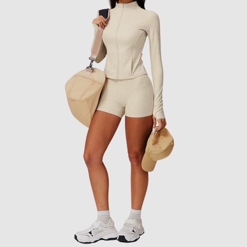 Αθλητικό Ζακετάκι Με Ψηλό Γιακά Και Ανάγλυφο Φερμουάρ