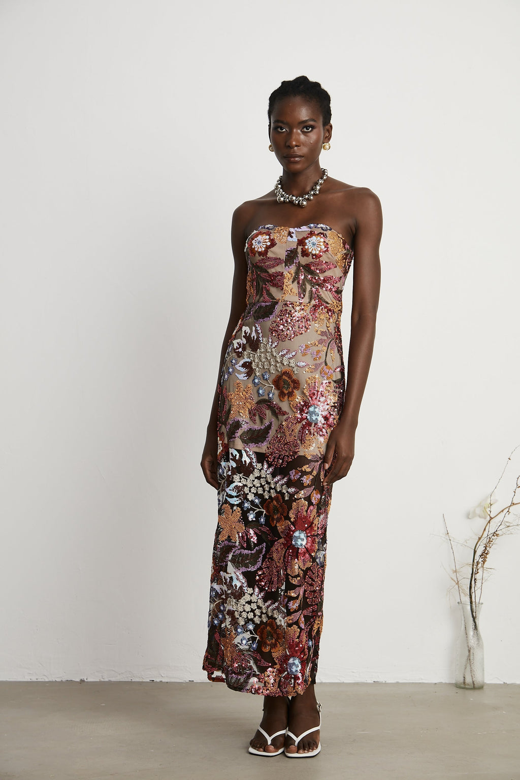 Φόρεμα Μίντι Με Κέντημα Και Πολύχρωμα Λουλούδια, Με Πούλιες Και Prints Thérèse