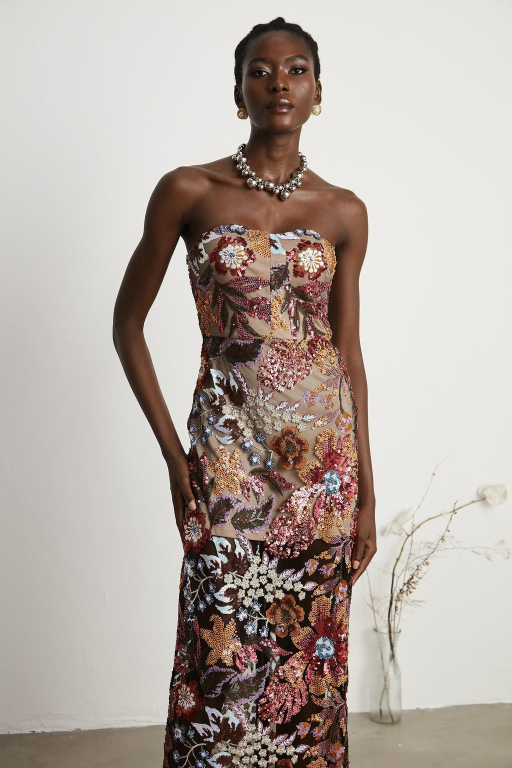 Φόρεμα Μίντι Με Κέντημα Και Πολύχρωμα Λουλούδια, Με Πούλιες Και Prints Thérèse