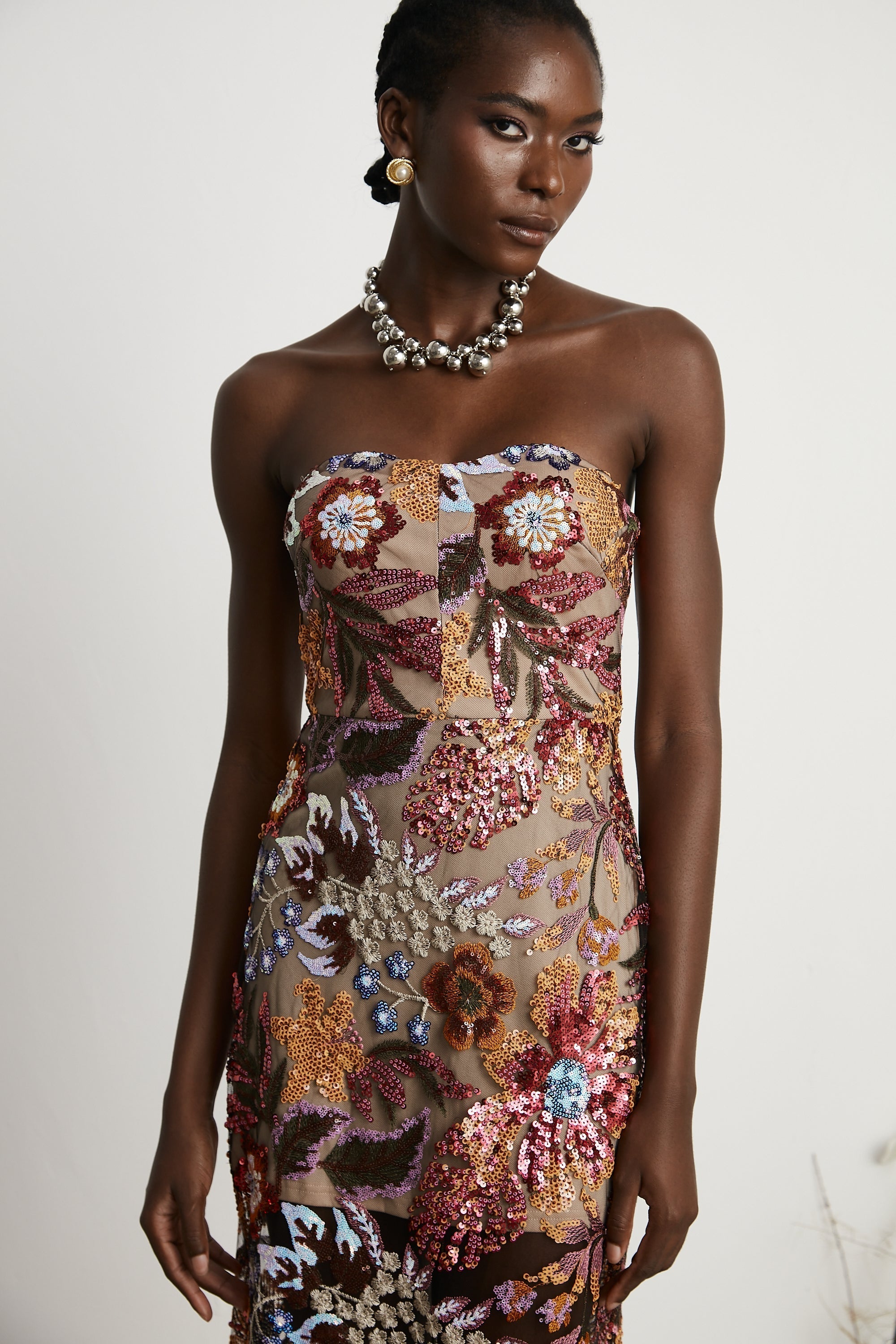 Φόρεμα Μίντι Με Κέντημα Και Πολύχρωμα Λουλούδια, Με Πούλιες Και Prints Thérèse