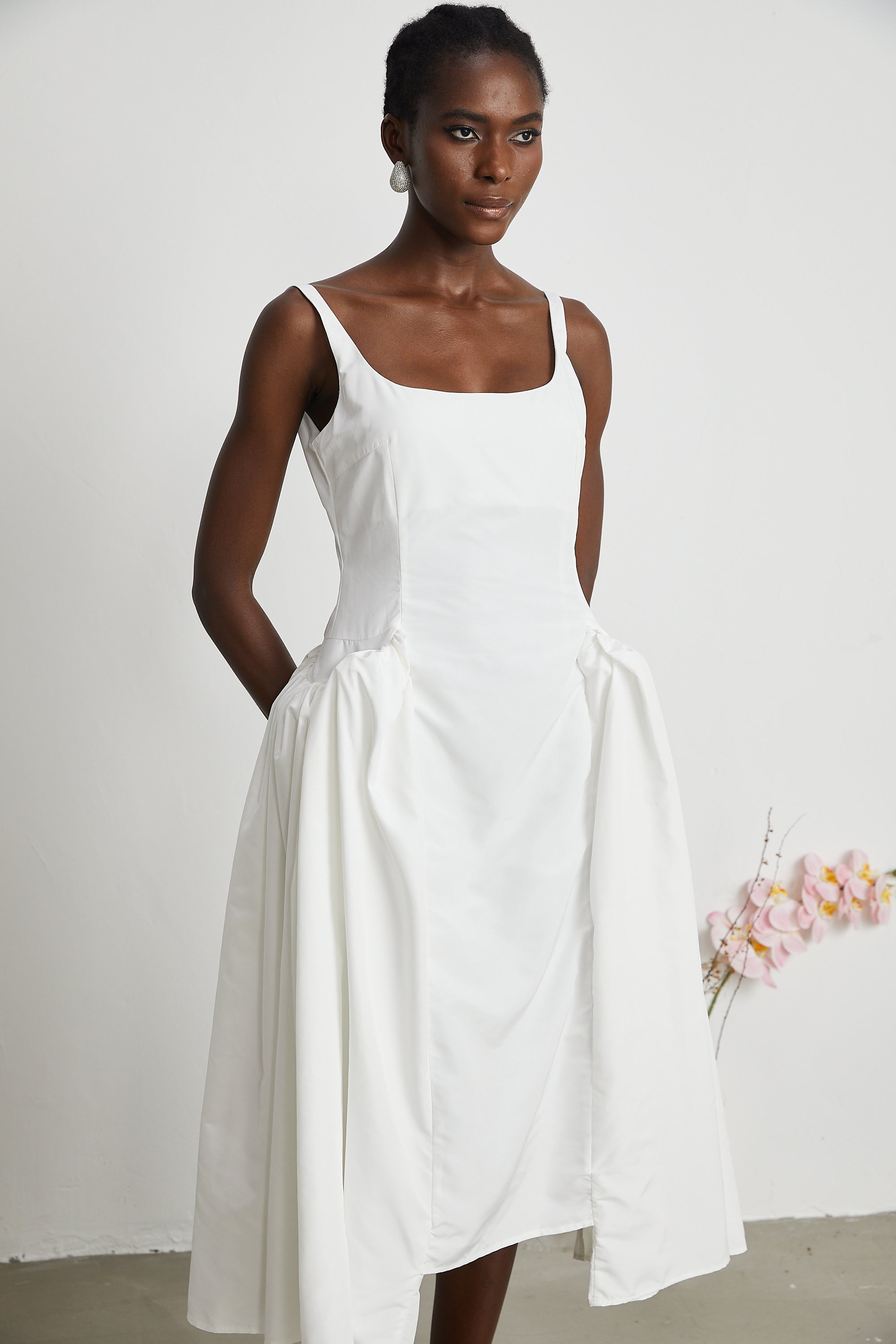 Φόρεμα Μίντι Από Πλισέ Βαμβακερό Ποπλίνα Ingrid