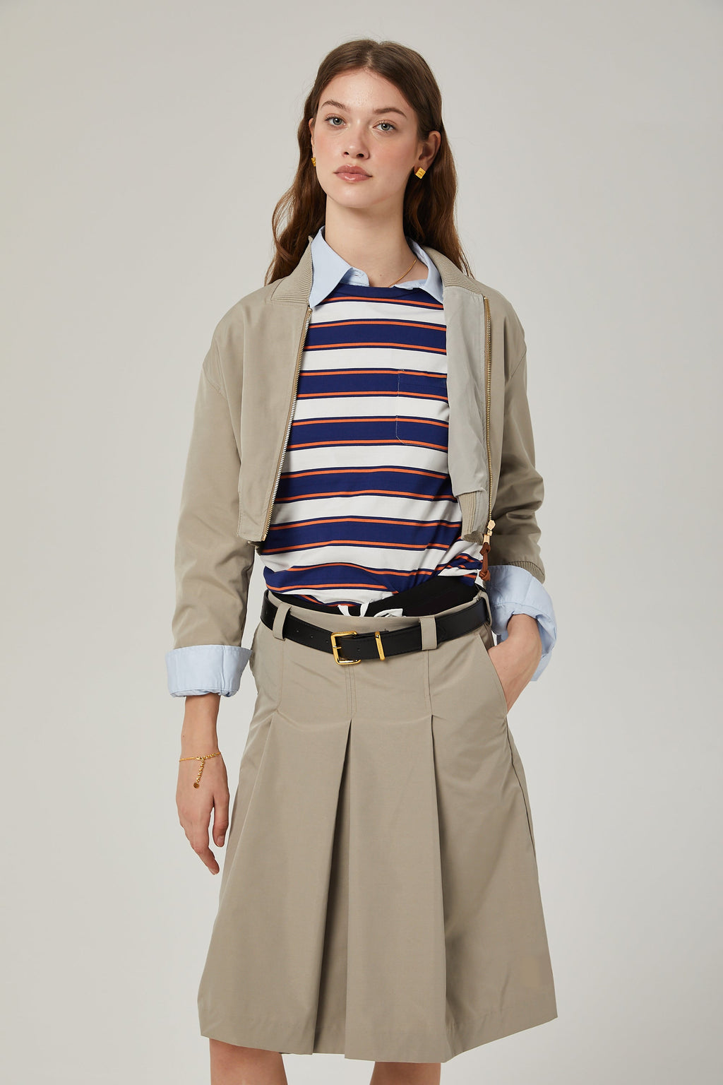 Σετ Paloma Από Μπεζ Βαμβακερό Σακάκι Και Φούστα