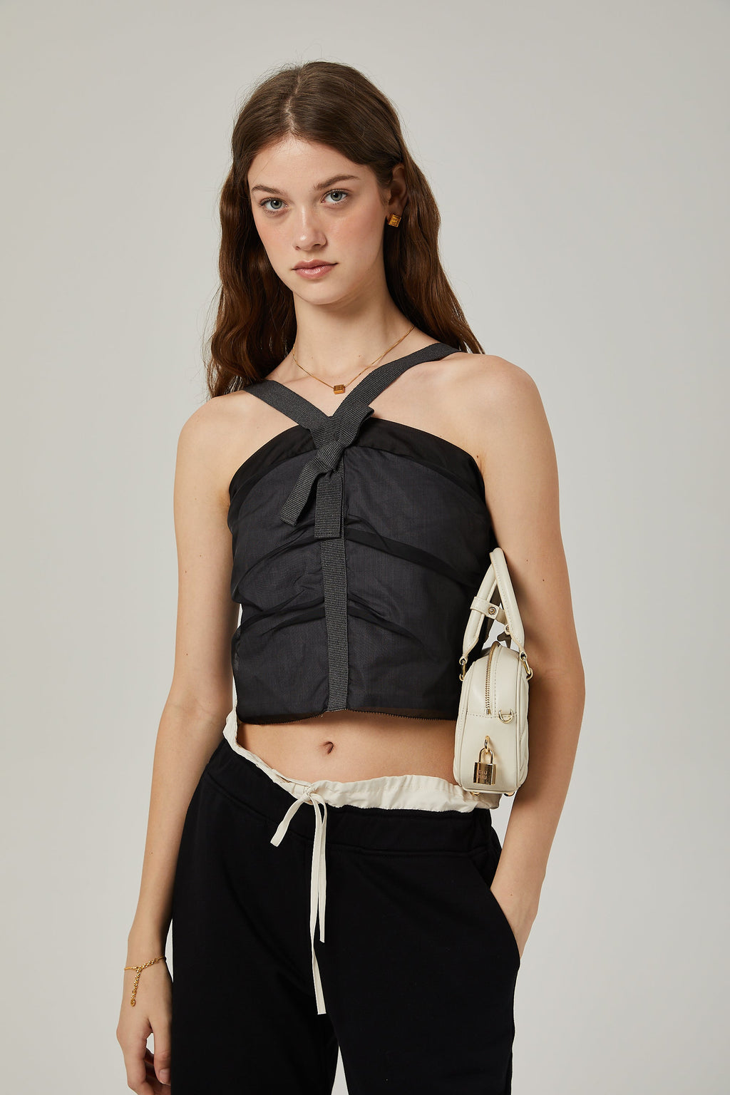 Claire Fishnet Crop Top Με Στάμπα