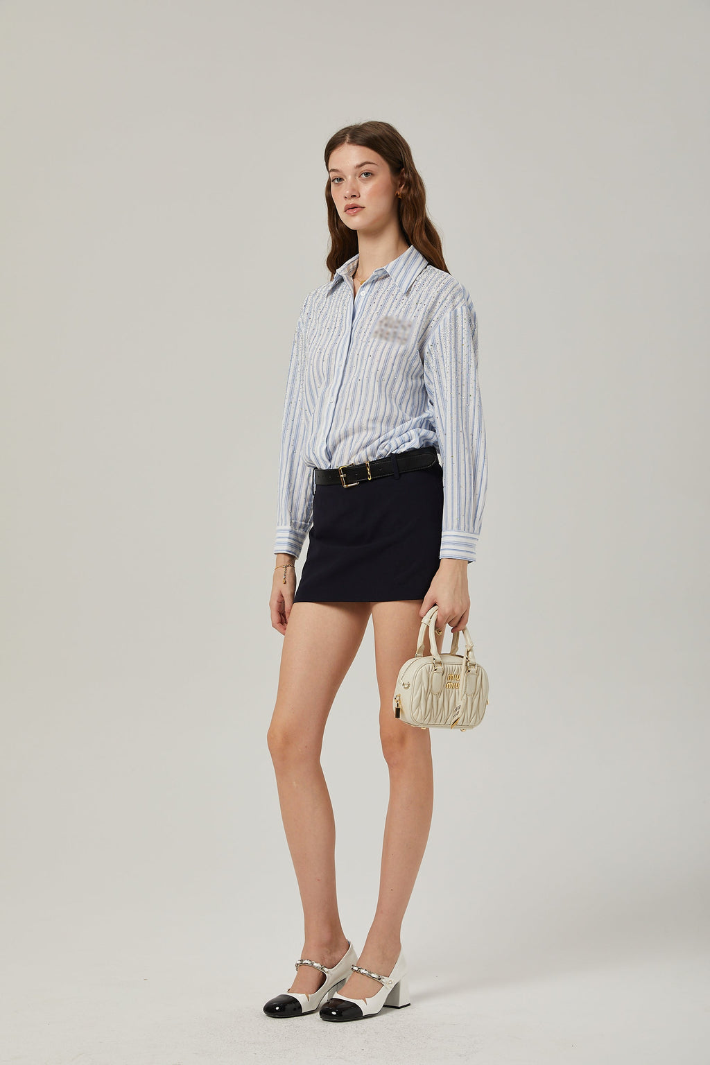 Πουκάμισο Vivien Με Κέντημα Και Σχέδιο Σε Λεπτές Ρίγες