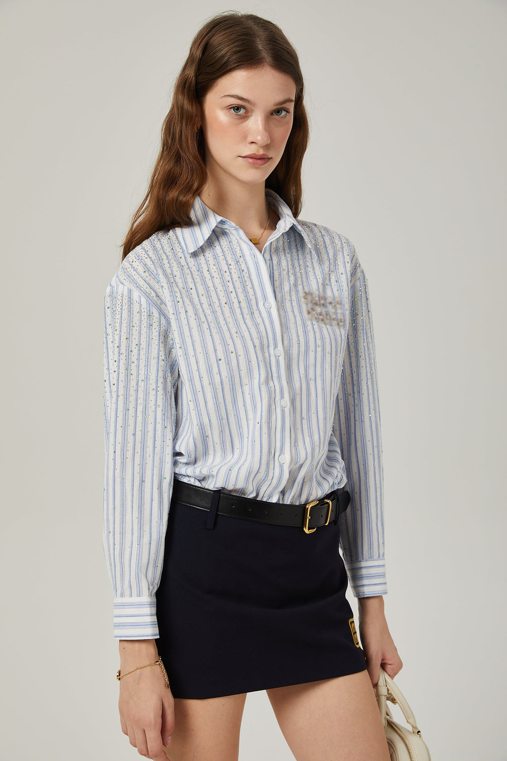 Πουκάμισο Vivien Με Κέντημα Και Σχέδιο Σε Λεπτές Ρίγες