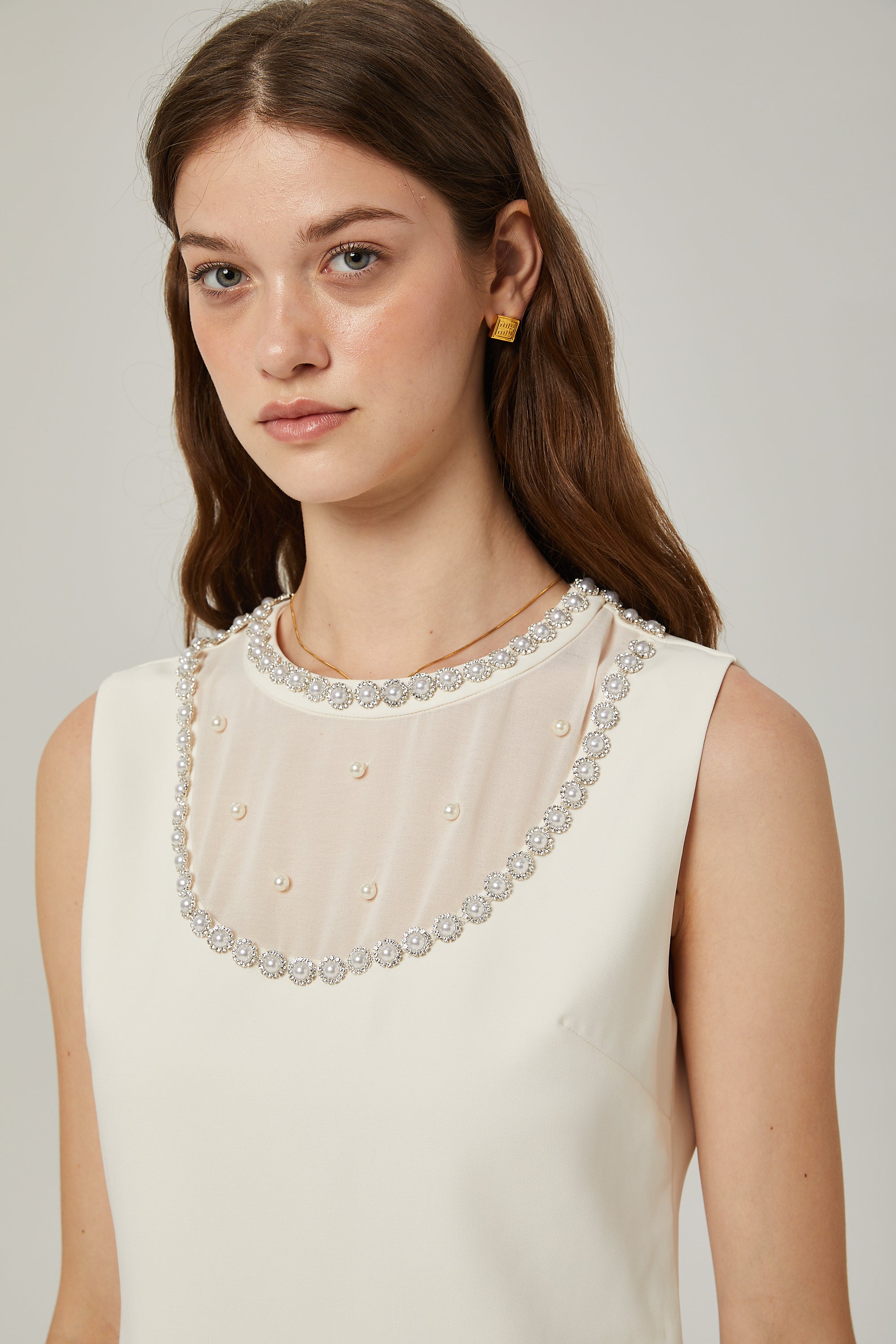 Μίνι Φόρεμα Yvonne Χωρίς Μανίκια Από Ψεύτικες Πέρλες Με Σχέδιο Πέρλας