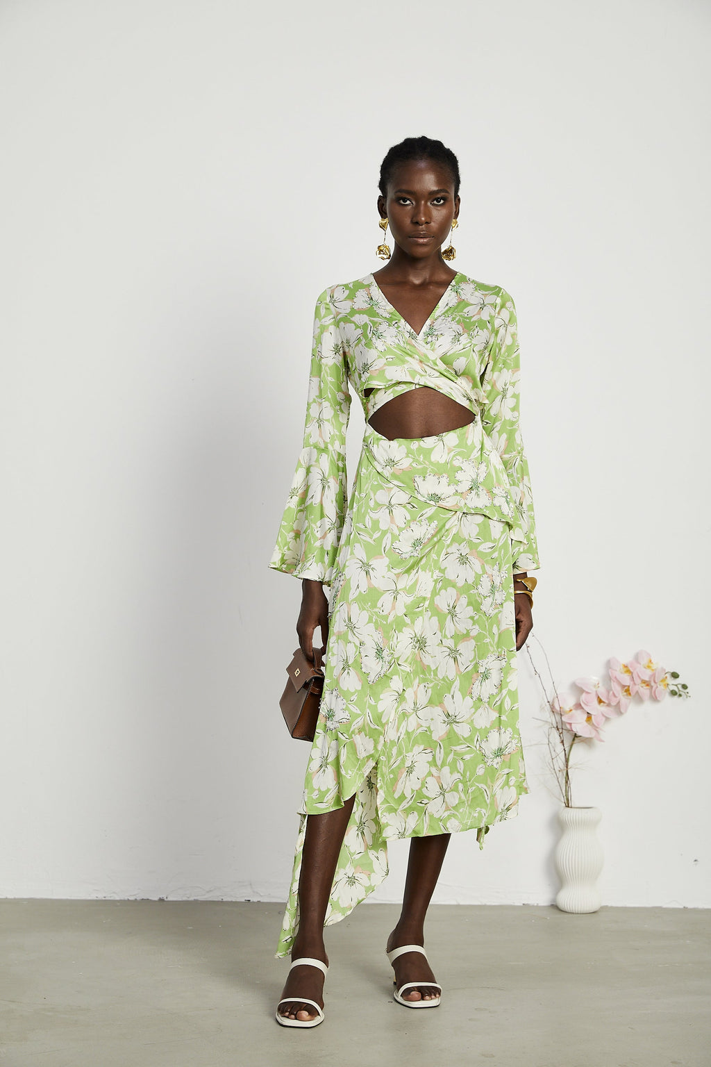 Φόρεμα Μίντι Με Φλοράλ Μοτίβο Eva Και Κεντημένο Κρύσταλλο