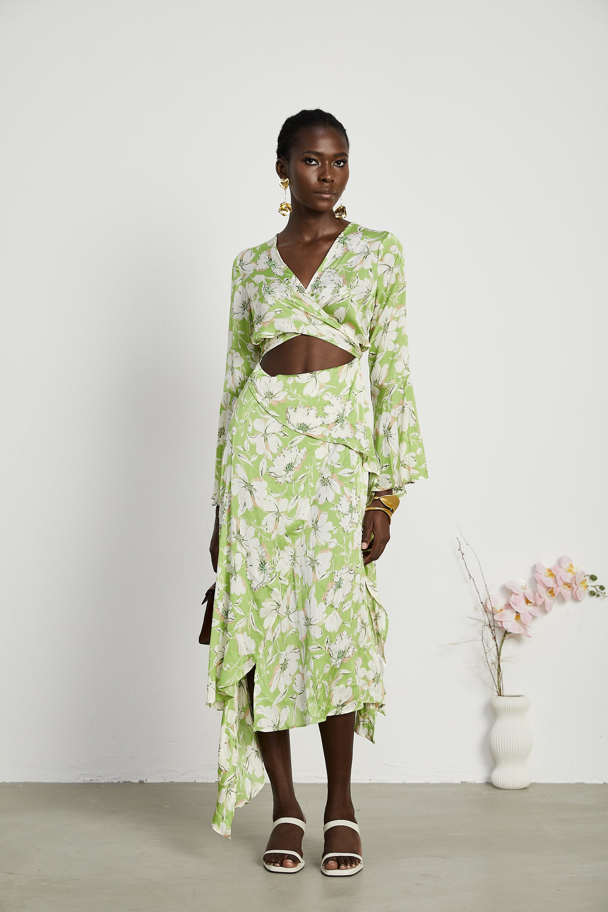 Φόρεμα Μίντι Με Φλοράλ Μοτίβο Eva Και Κεντημένο Κρύσταλλο