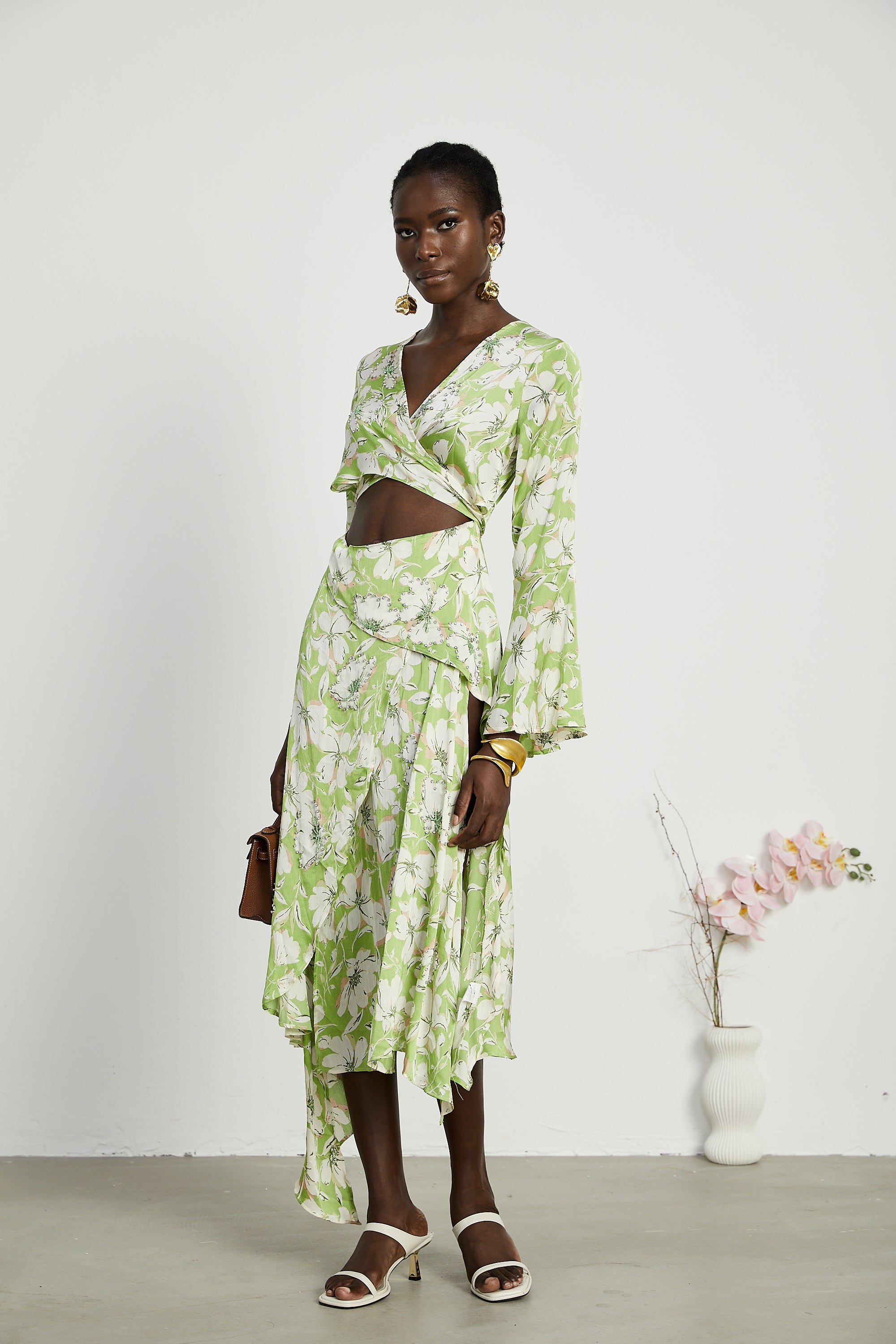 Φόρεμα Μίντι Με Φλοράλ Μοτίβο Eva Και Κεντημένο Κρύσταλλο