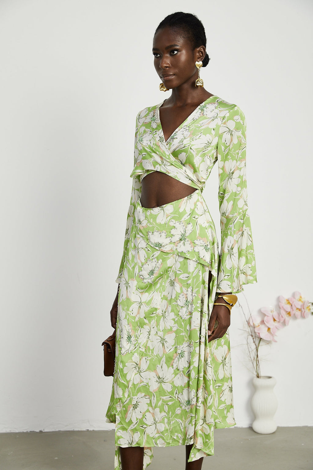 Φόρεμα Μίντι Με Φλοράλ Μοτίβο Eva Και Κεντημένο Κρύσταλλο