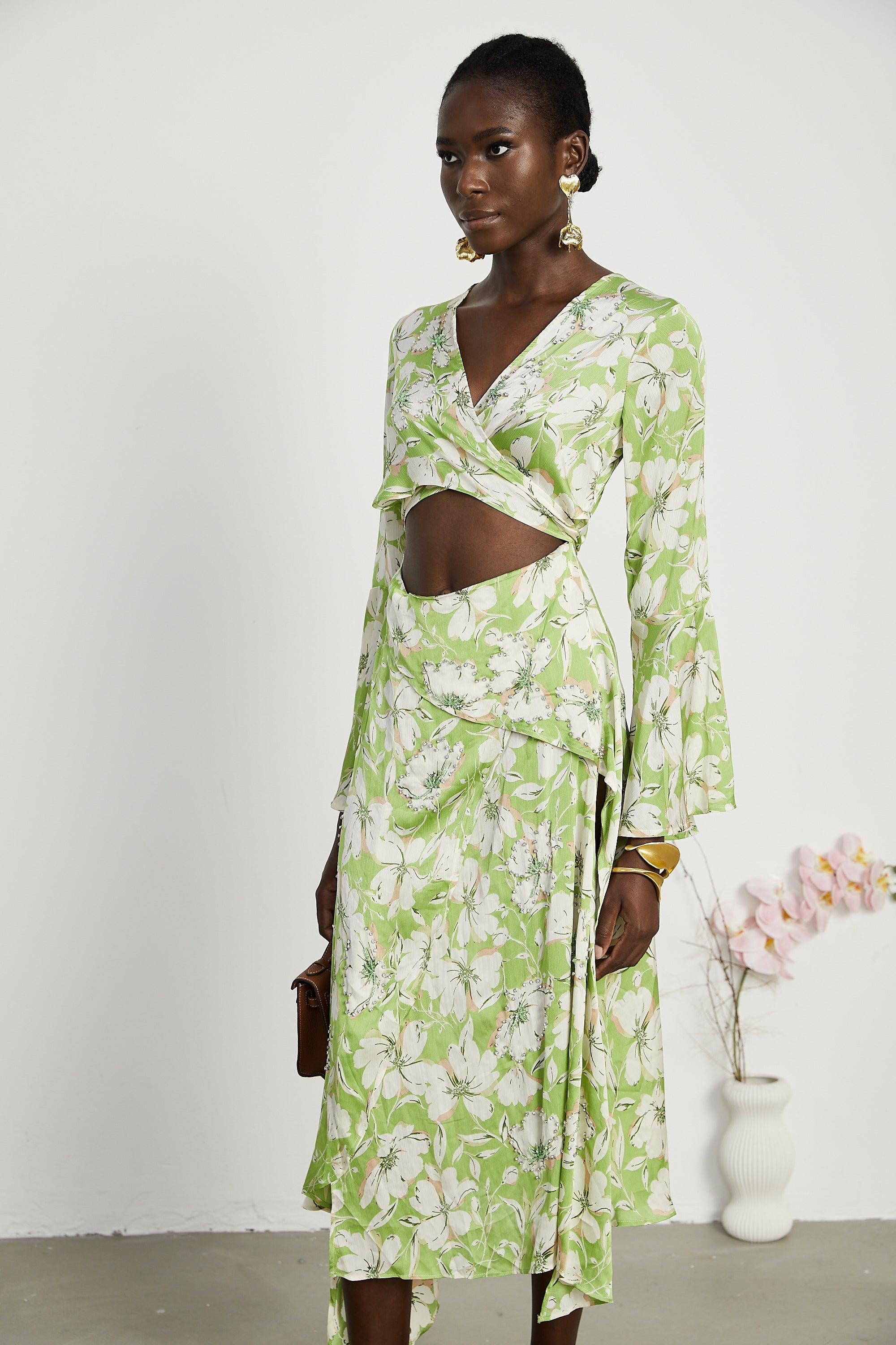 Φόρεμα Μίντι Με Φλοράλ Μοτίβο Eva Και Κεντημένο Κρύσταλλο