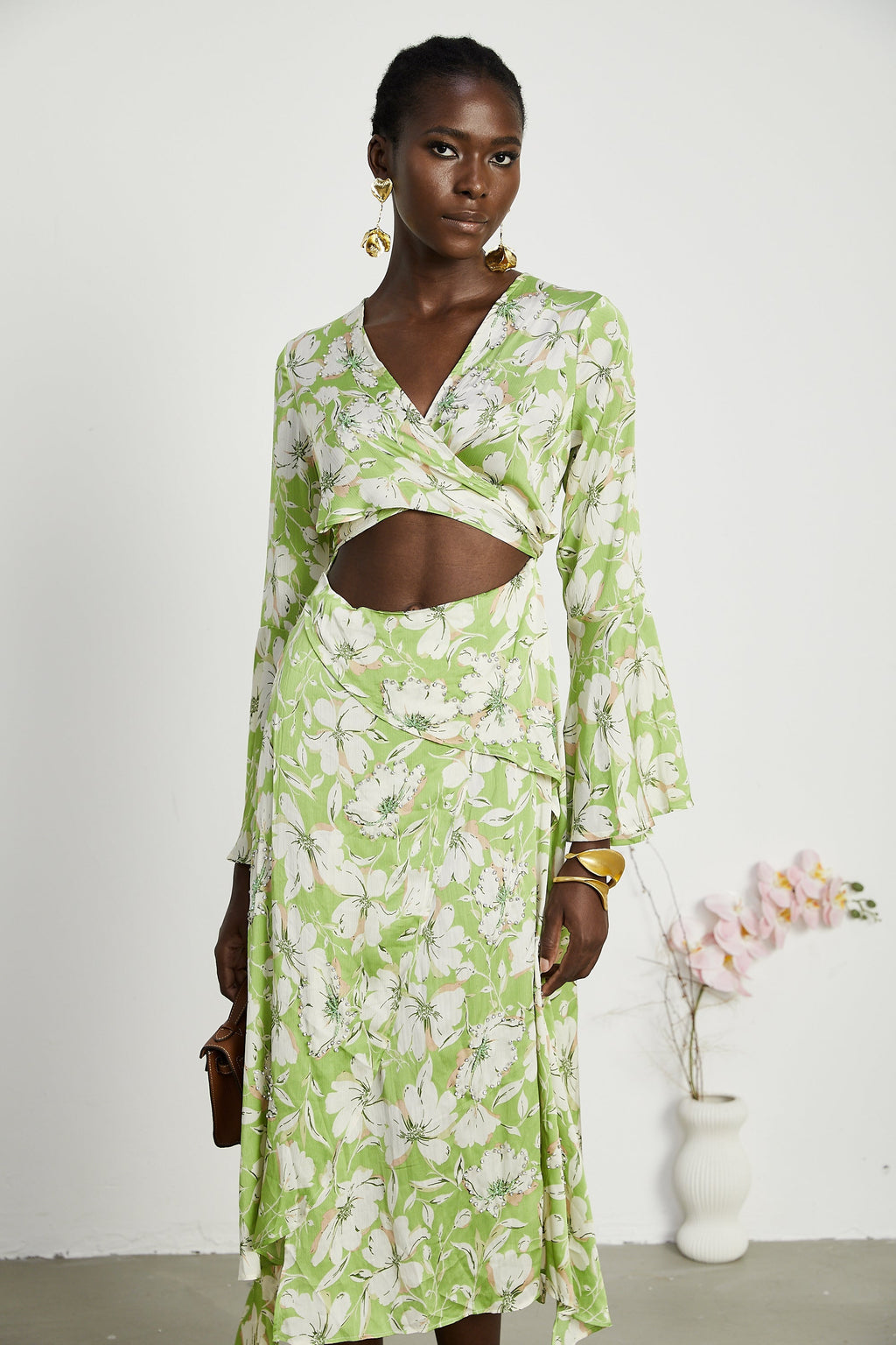 Φόρεμα Μίντι Με Φλοράλ Μοτίβο Eva Και Κεντημένο Κρύσταλλο