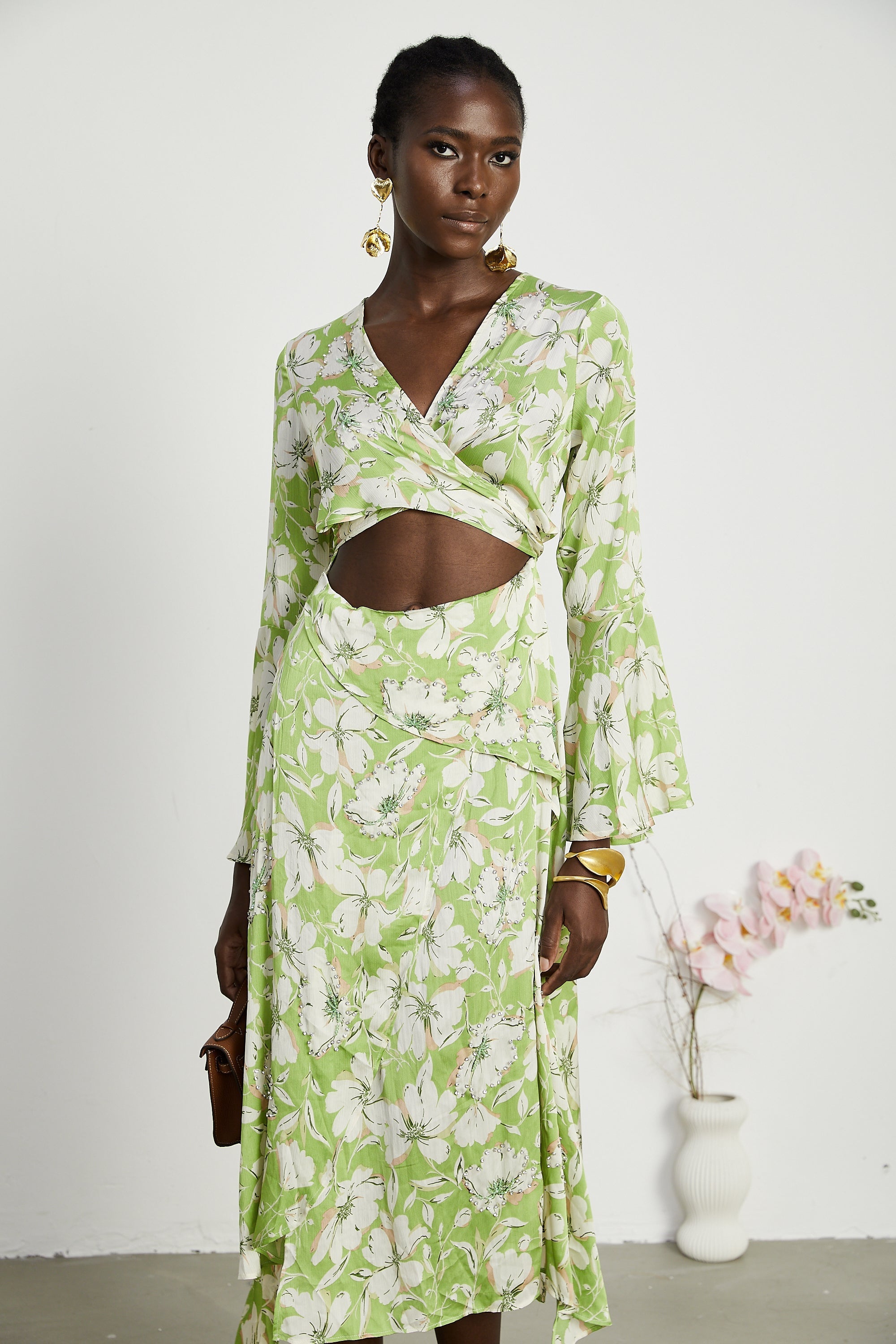 Φόρεμα Μίντι Με Φλοράλ Μοτίβο Eva Και Κεντημένο Κρύσταλλο