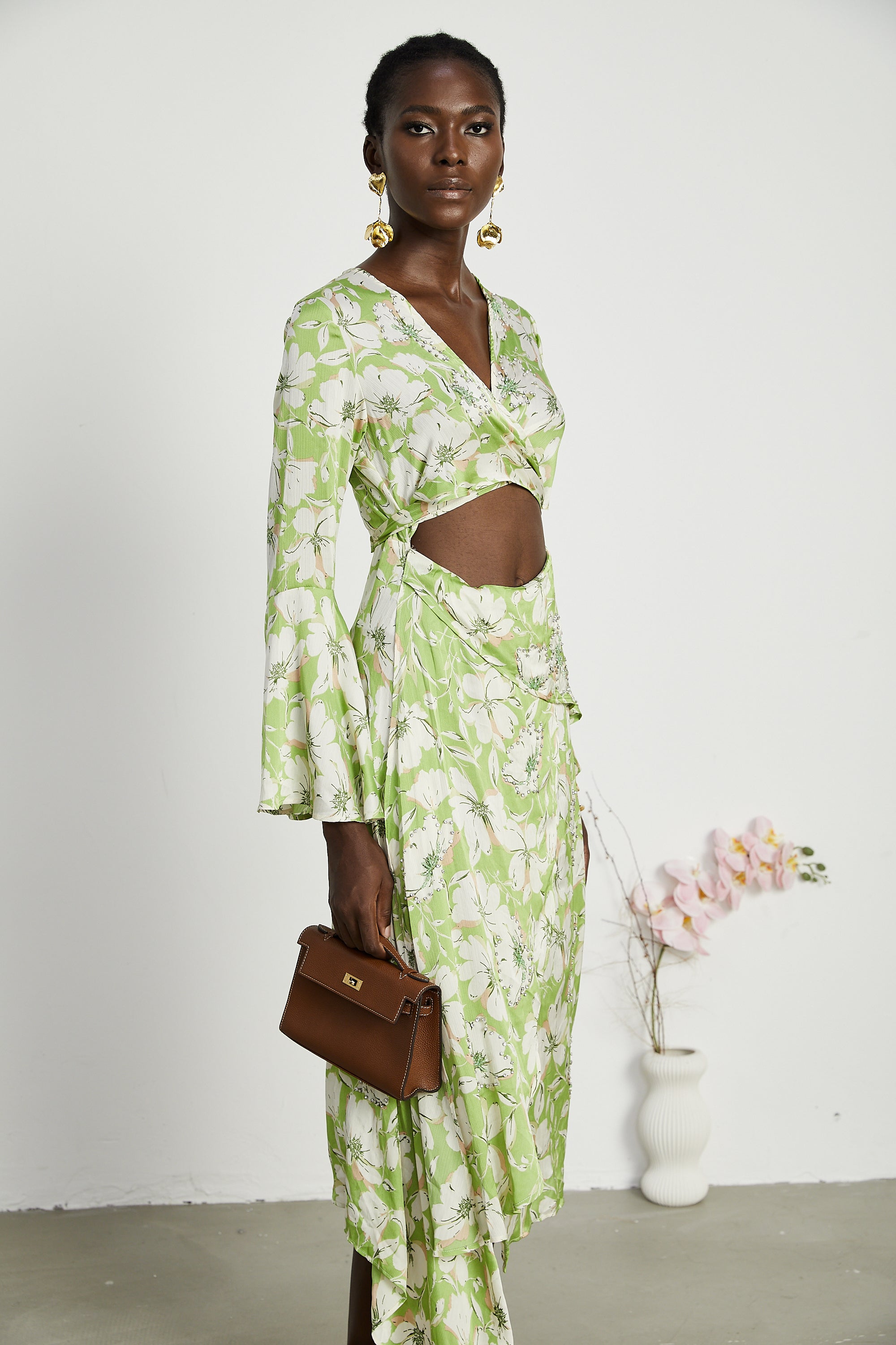 Φόρεμα Μίντι Με Φλοράλ Μοτίβο Eva Και Κεντημένο Κρύσταλλο