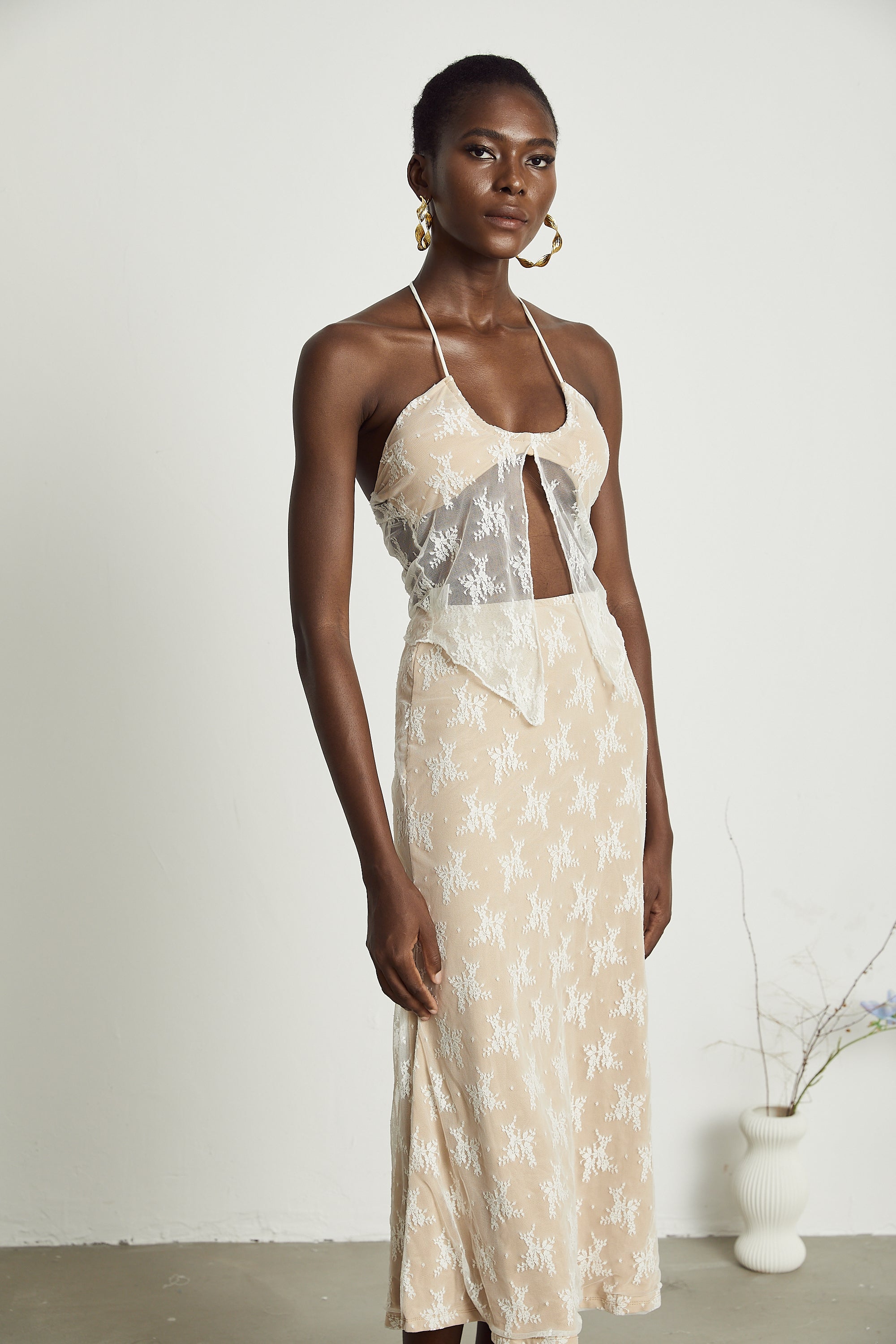 Σετ Ημιδιάφανου Τοπ Και Φούστας Από Δαντέλα Noémie Που Ταιριάζουν