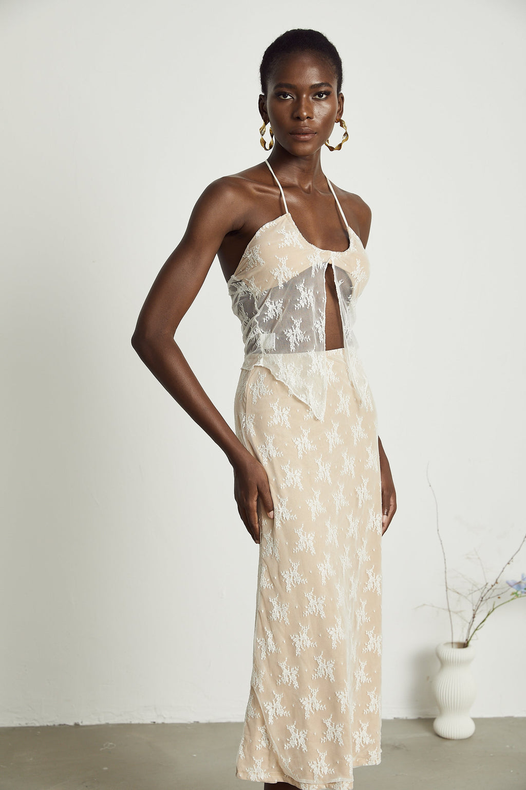 Σετ Ημιδιάφανου Τοπ Και Φούστας Από Δαντέλα Noémie Που Ταιριάζουν