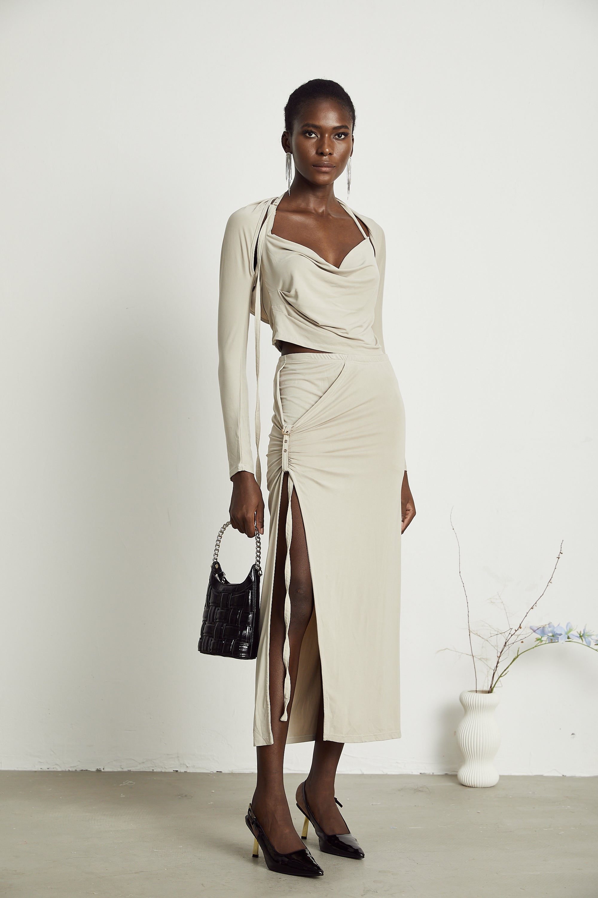 Σετ Ασορτί Μπλούζας Και Φούστας Lanetta Σε Χακί Απόχρωση