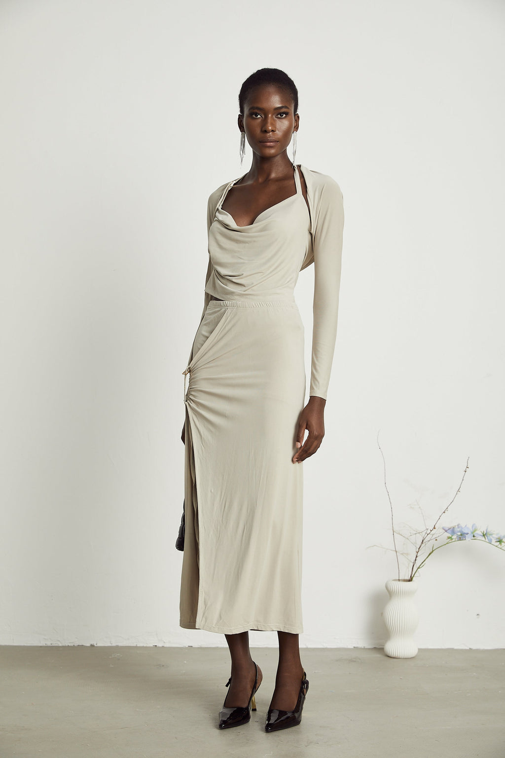 Σετ Ασορτί Μπλούζας Και Φούστας Lanetta Σε Χακί Απόχρωση