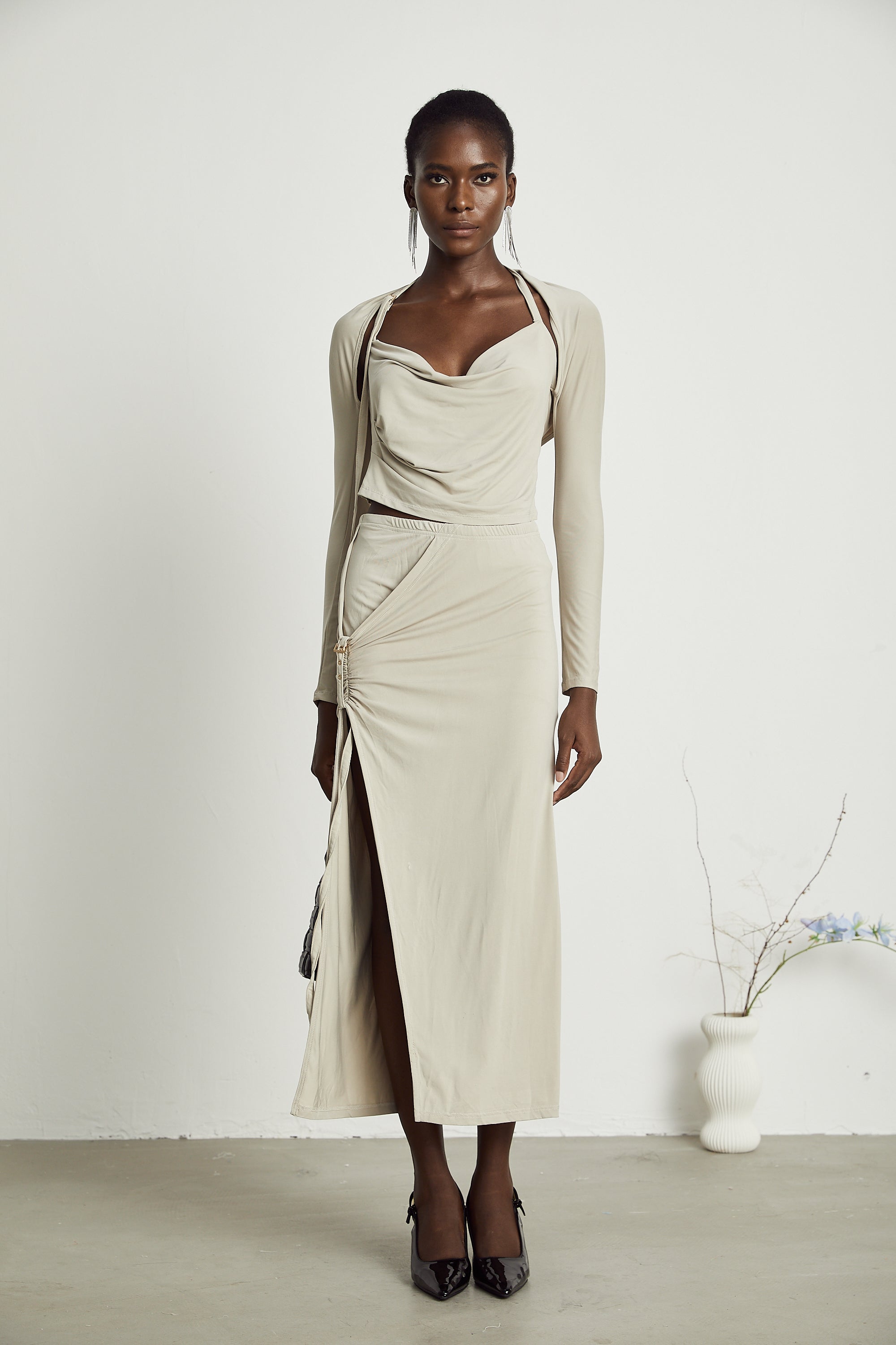 Σετ Ασορτί Μπλούζας Και Φούστας Lanetta Σε Χακί Απόχρωση