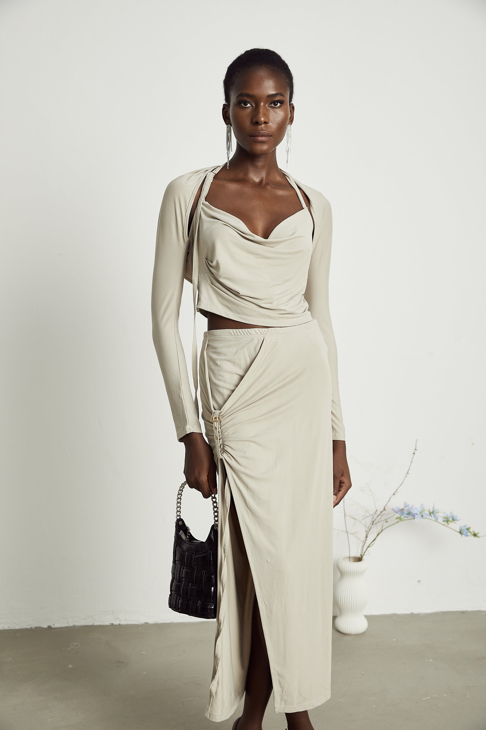 Σετ Ασορτί Μπλούζας Και Φούστας Lanetta Σε Χακί Απόχρωση