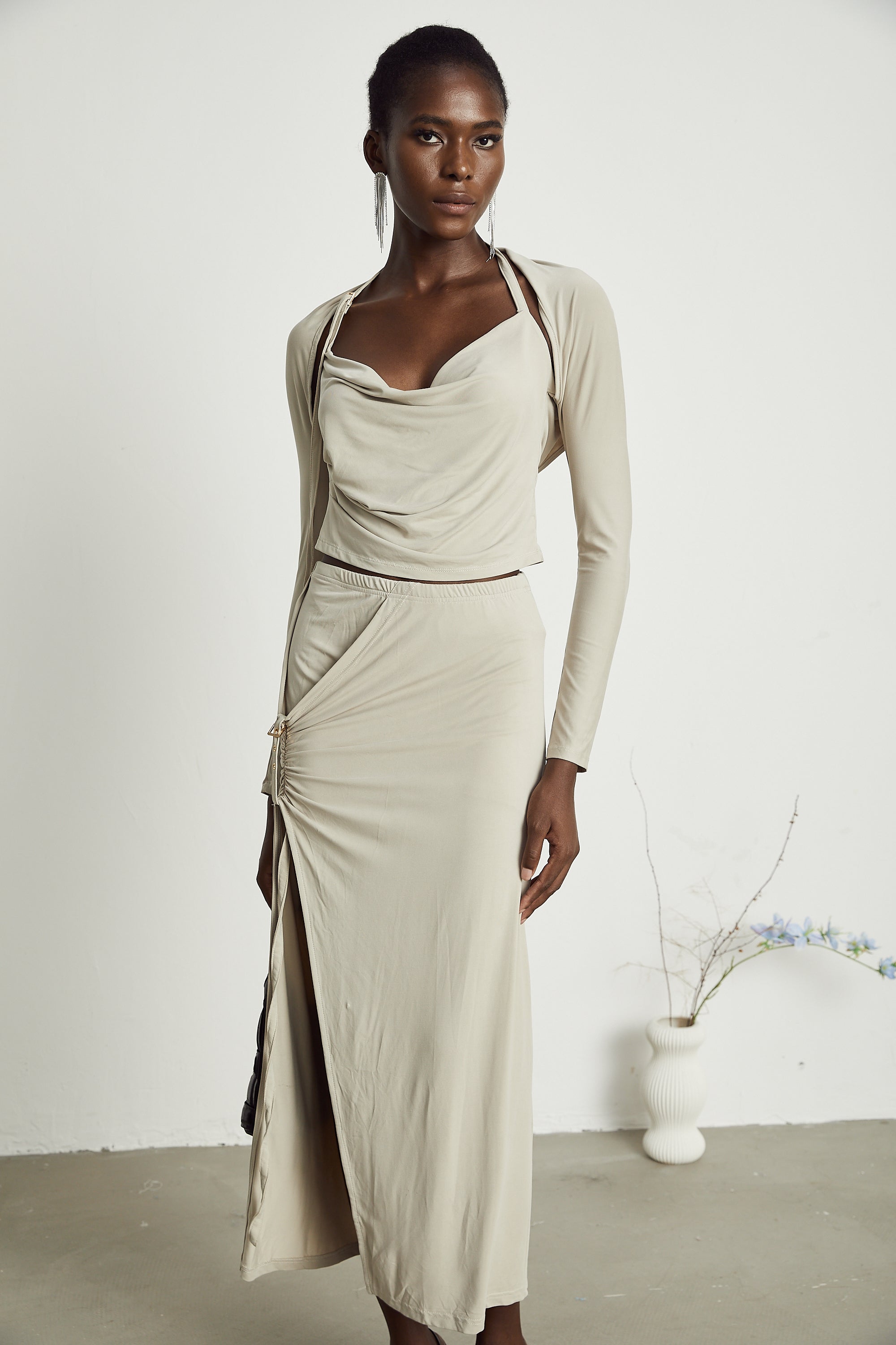 Σετ Ασορτί Μπλούζας Και Φούστας Lanetta Σε Χακί Απόχρωση