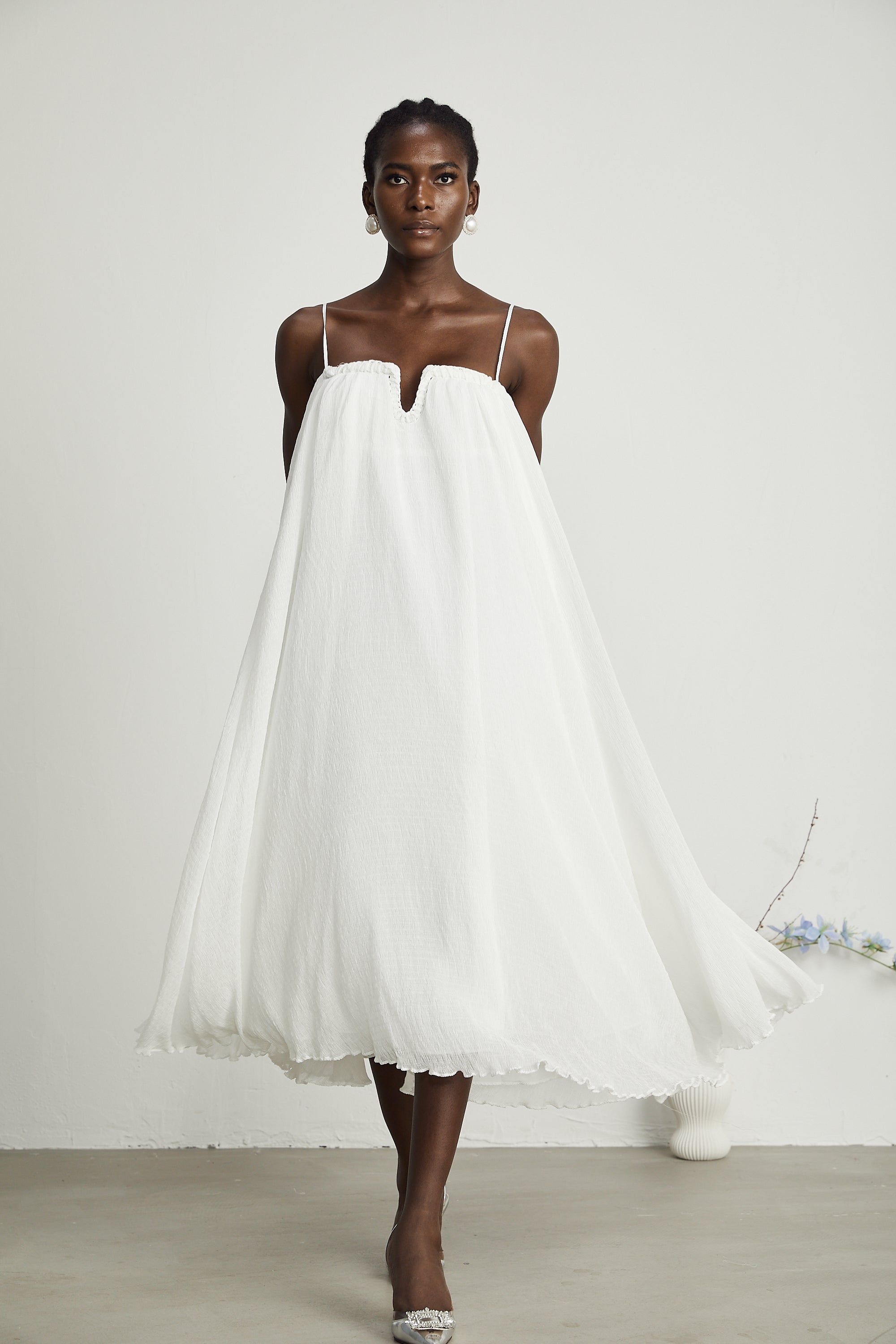 Μίνι Φόρεμα Από Τούλι Με Πλισέ Τσέπες