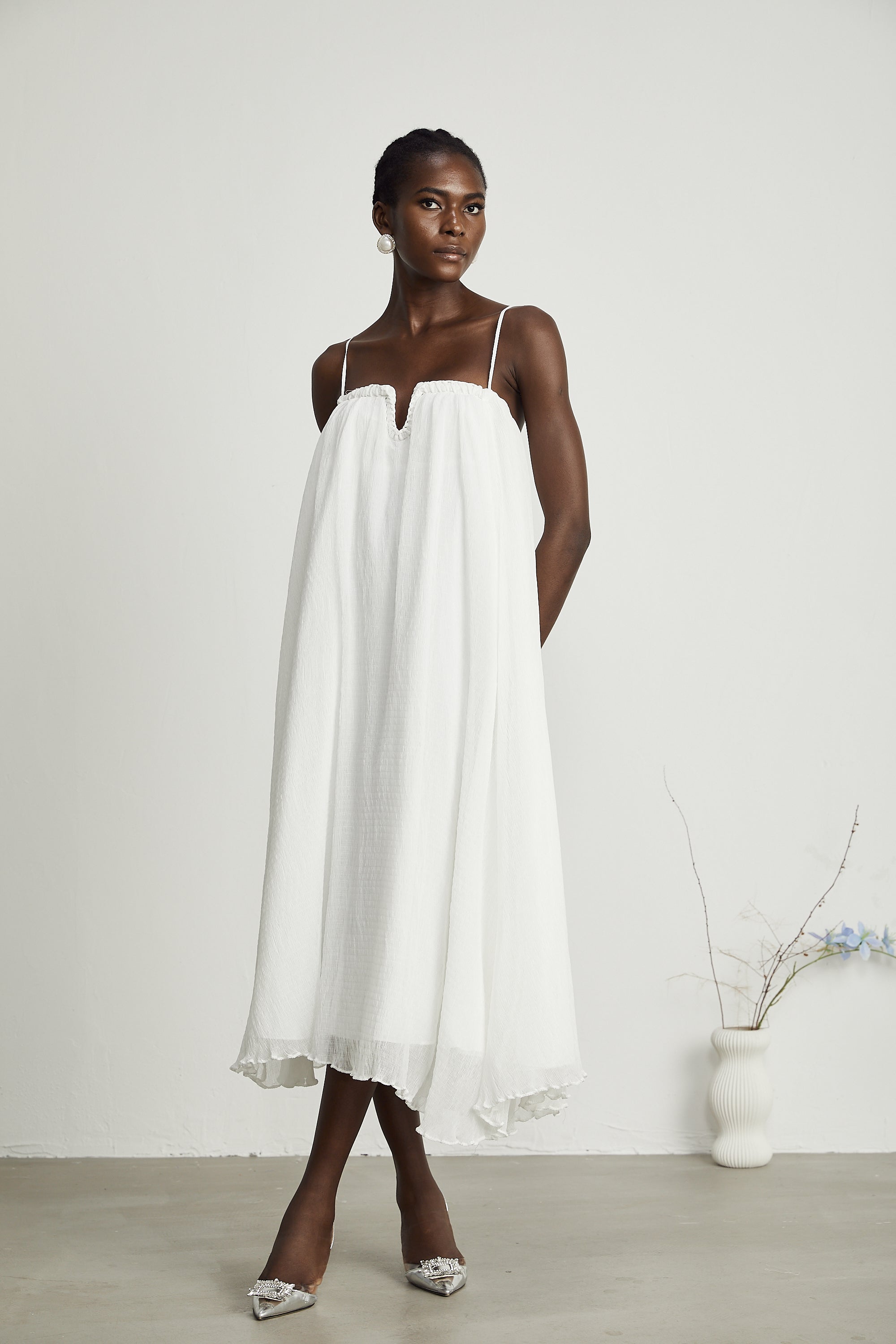 Μίνι Φόρεμα Από Τούλι Με Πλισέ Τσέπες