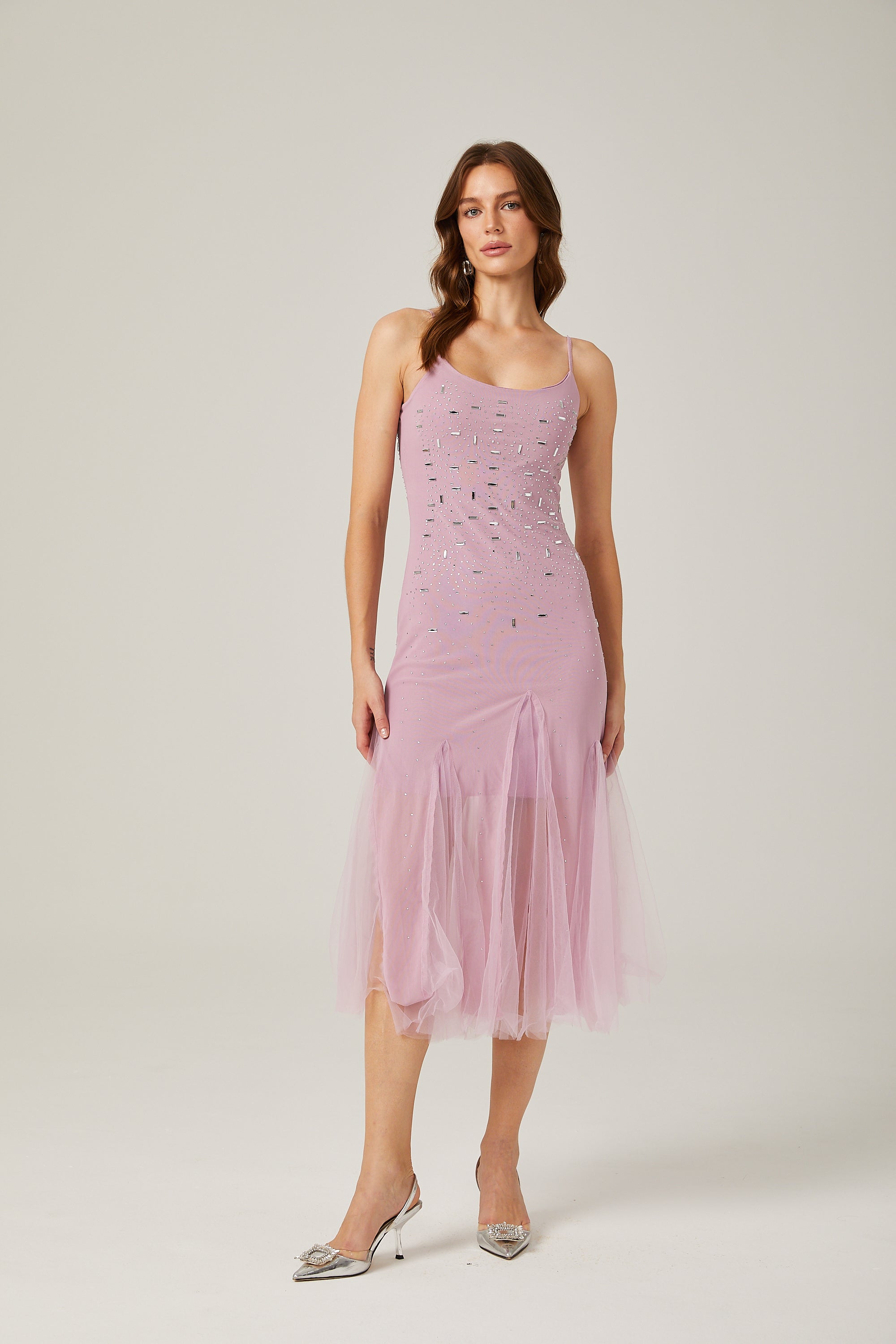 Φόρεμα Axelle Με Κέντημα Και Μωβ Σχέδιο