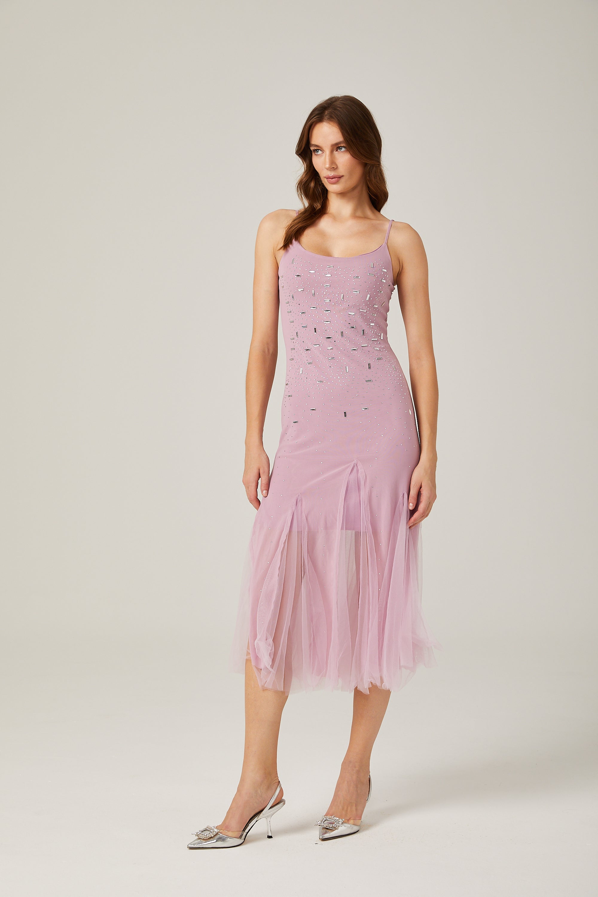 Φόρεμα Axelle Με Κέντημα Και Μωβ Σχέδιο