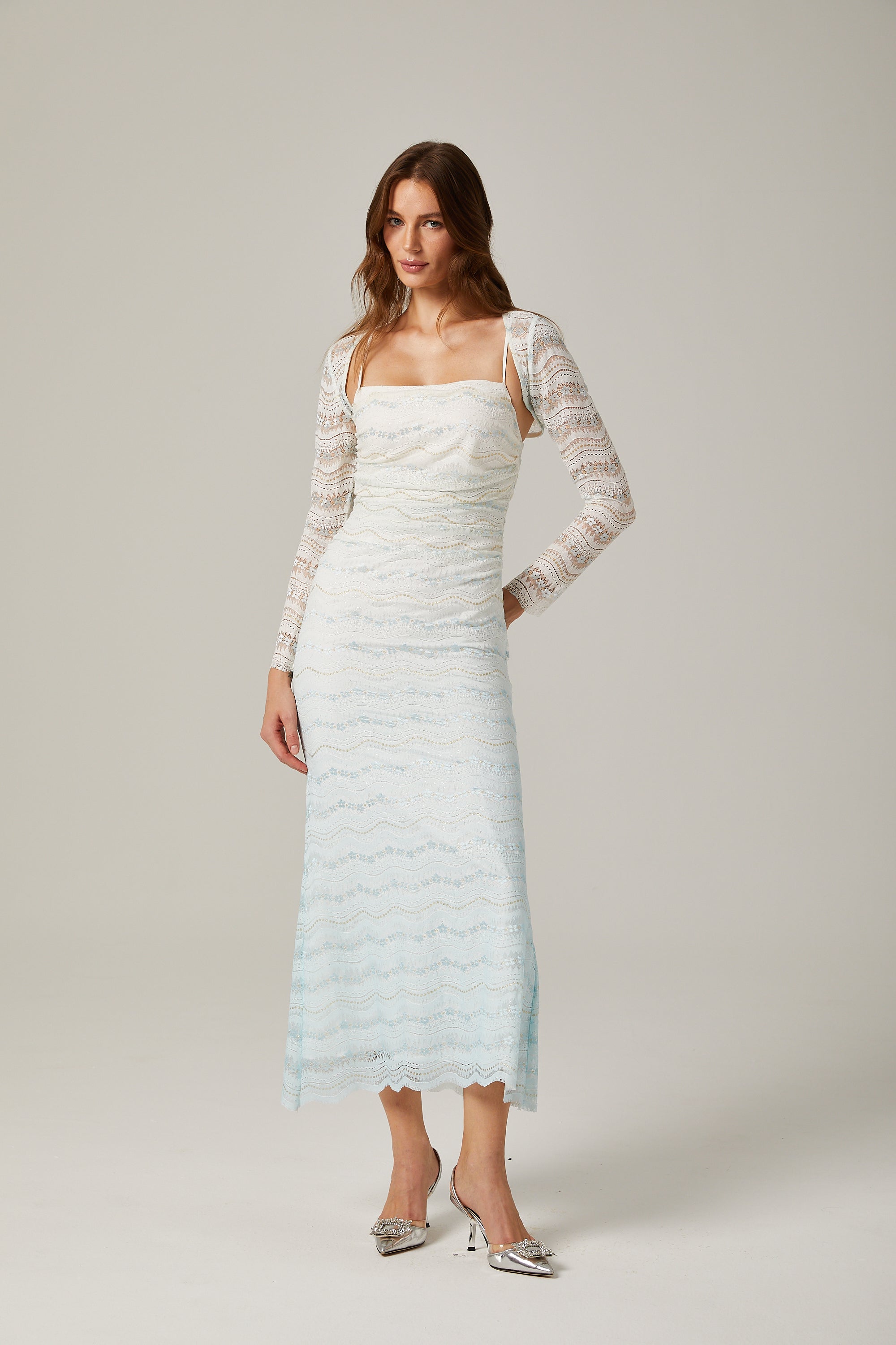 Anaïs Lace Semi-Dieer Wavy Midi Φόρεμα