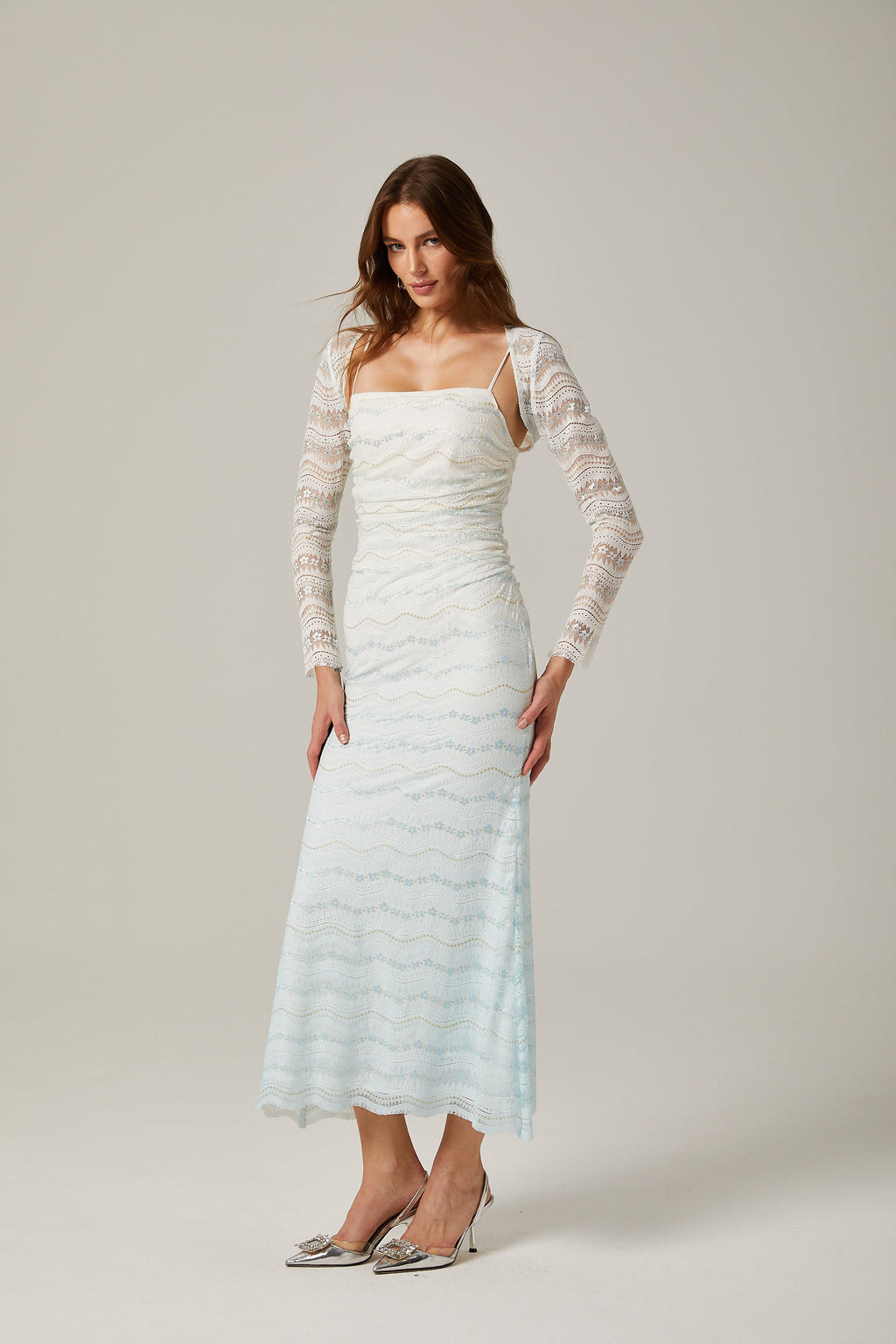 Anaïs Lace Semi-Dieer Wavy Midi Φόρεμα