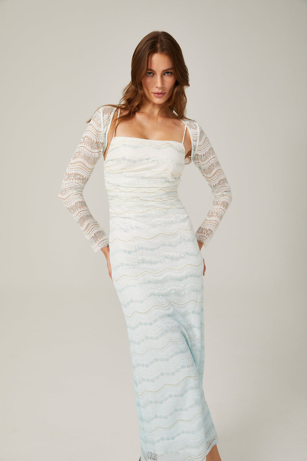 Anaïs Lace Semi-Dieer Wavy Midi Φόρεμα