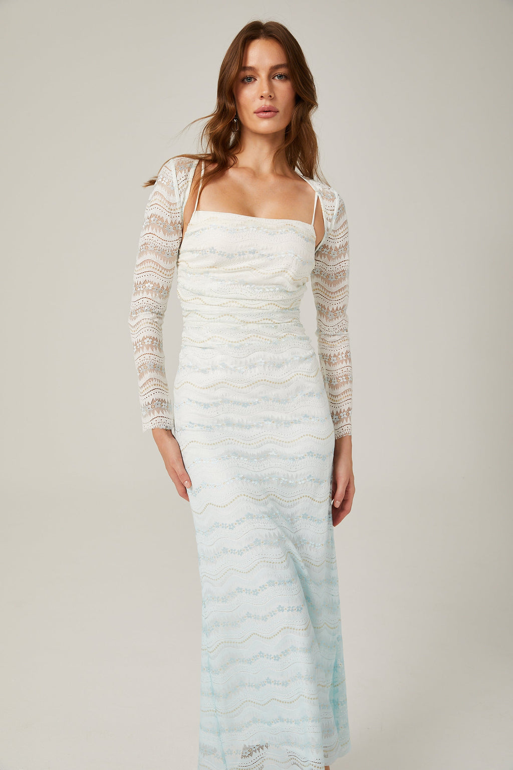 Anaïs Lace Semi-Dieer Wavy Midi Φόρεμα