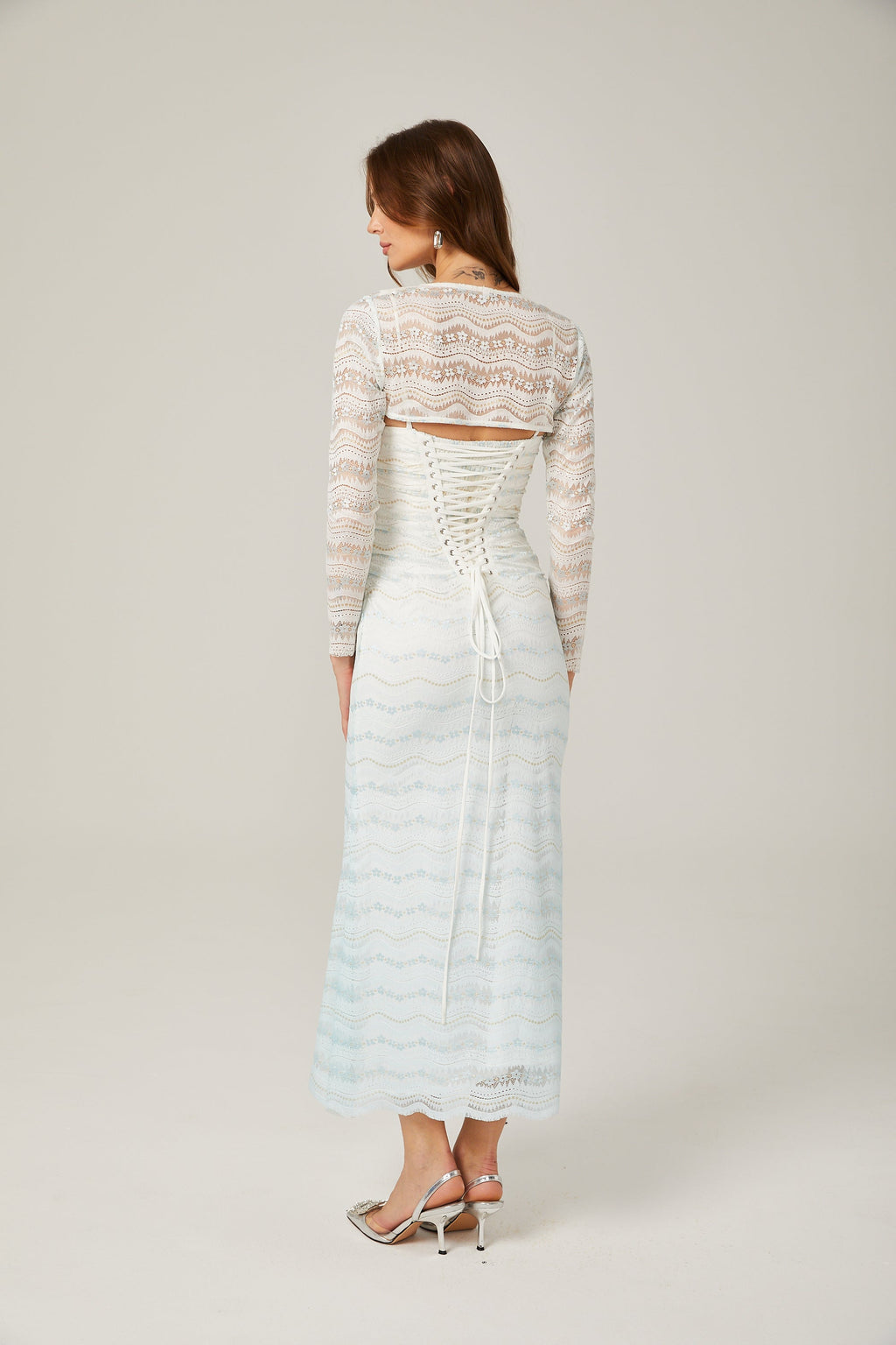 Anaïs Lace Semi-Dieer Wavy Midi Φόρεμα