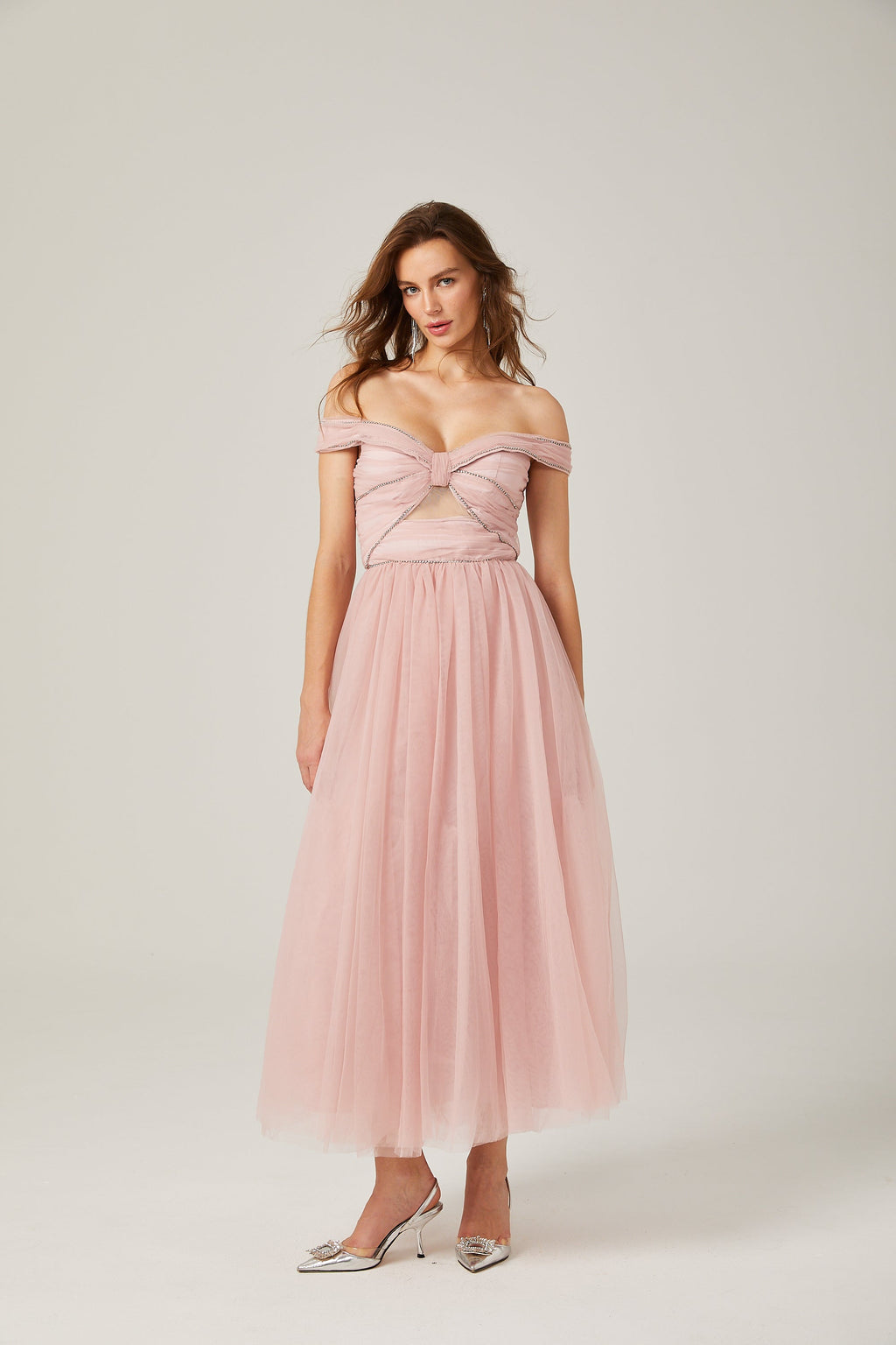 Φόρεμα Μάξι Από Διχτυωτό Ψαρέματος Με Κρυστάλλους Evianna