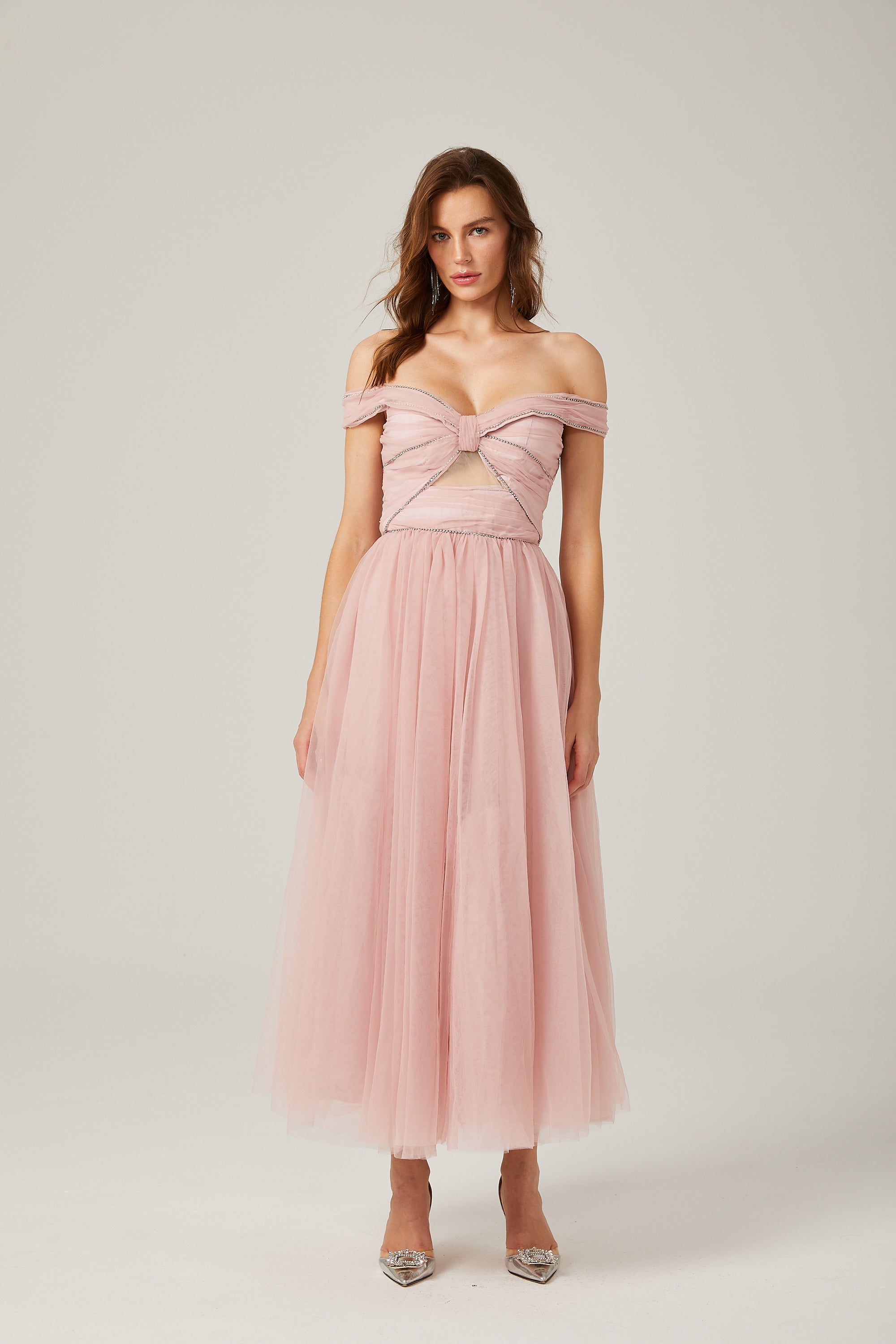 Φόρεμα Μάξι Από Διχτυωτό Ψαρέματος Με Κρυστάλλους Evianna