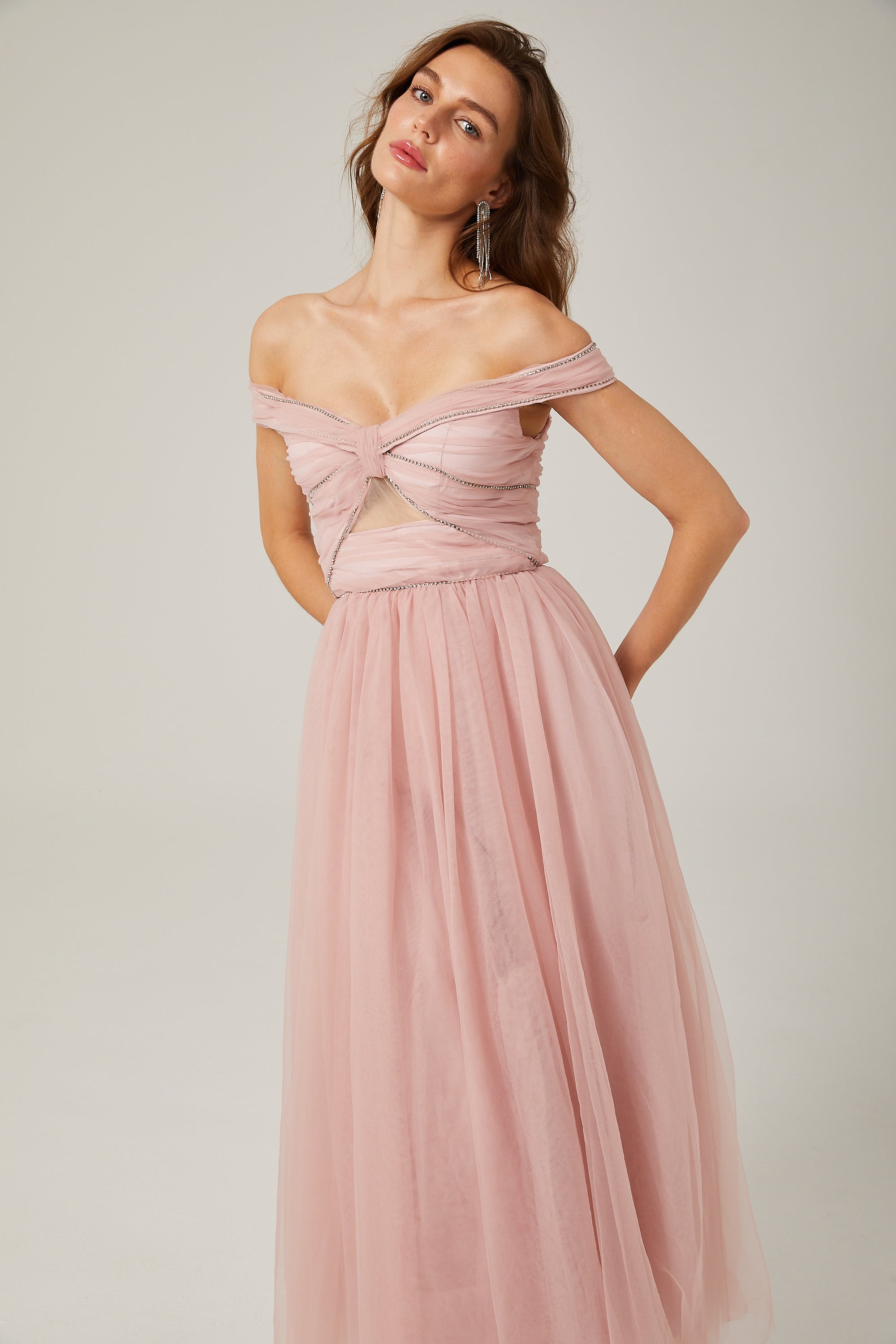 Φόρεμα Μάξι Από Διχτυωτό Ψαρέματος Με Κρυστάλλους Evianna