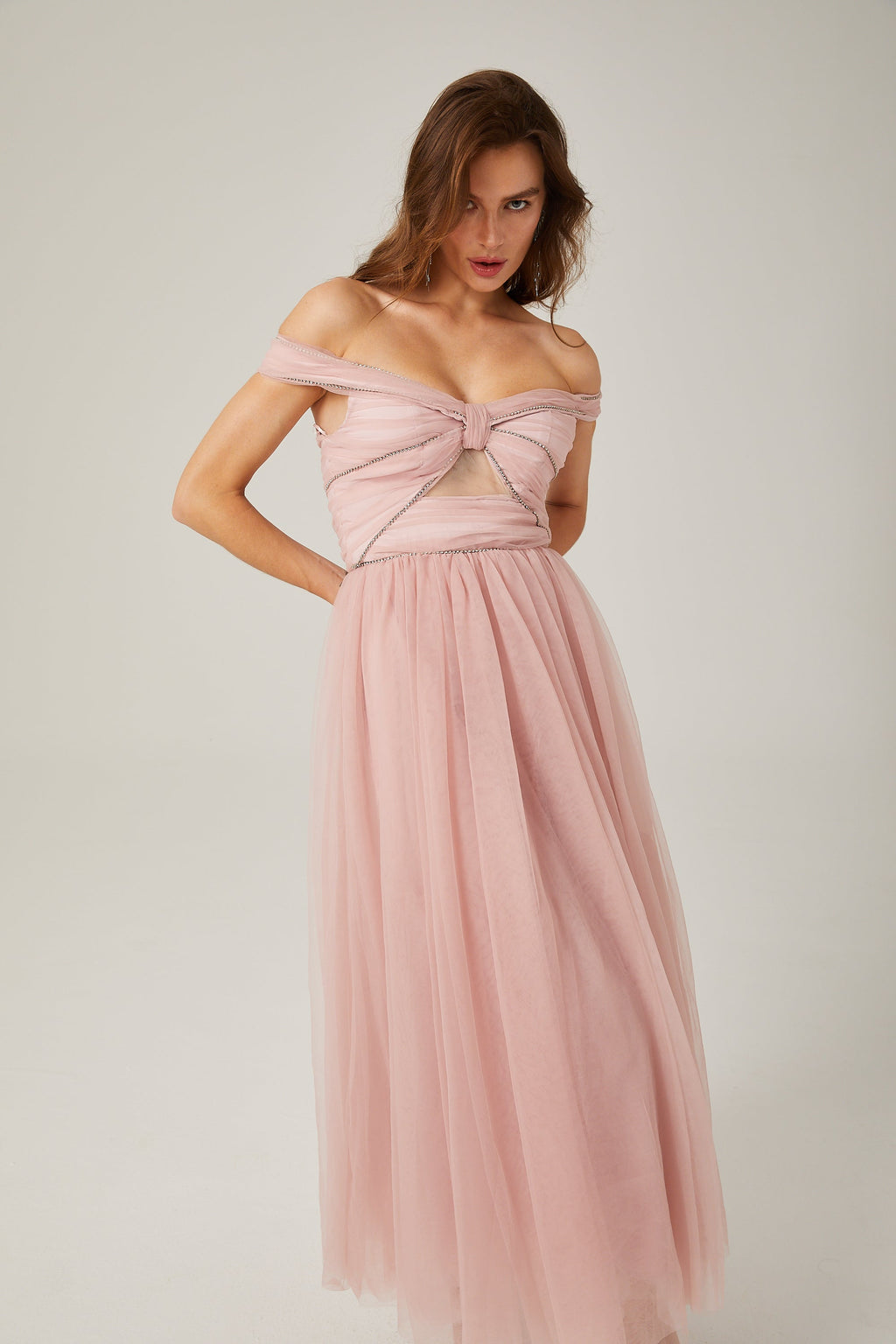 Φόρεμα Μάξι Από Διχτυωτό Ψαρέματος Με Κρυστάλλους Evianna