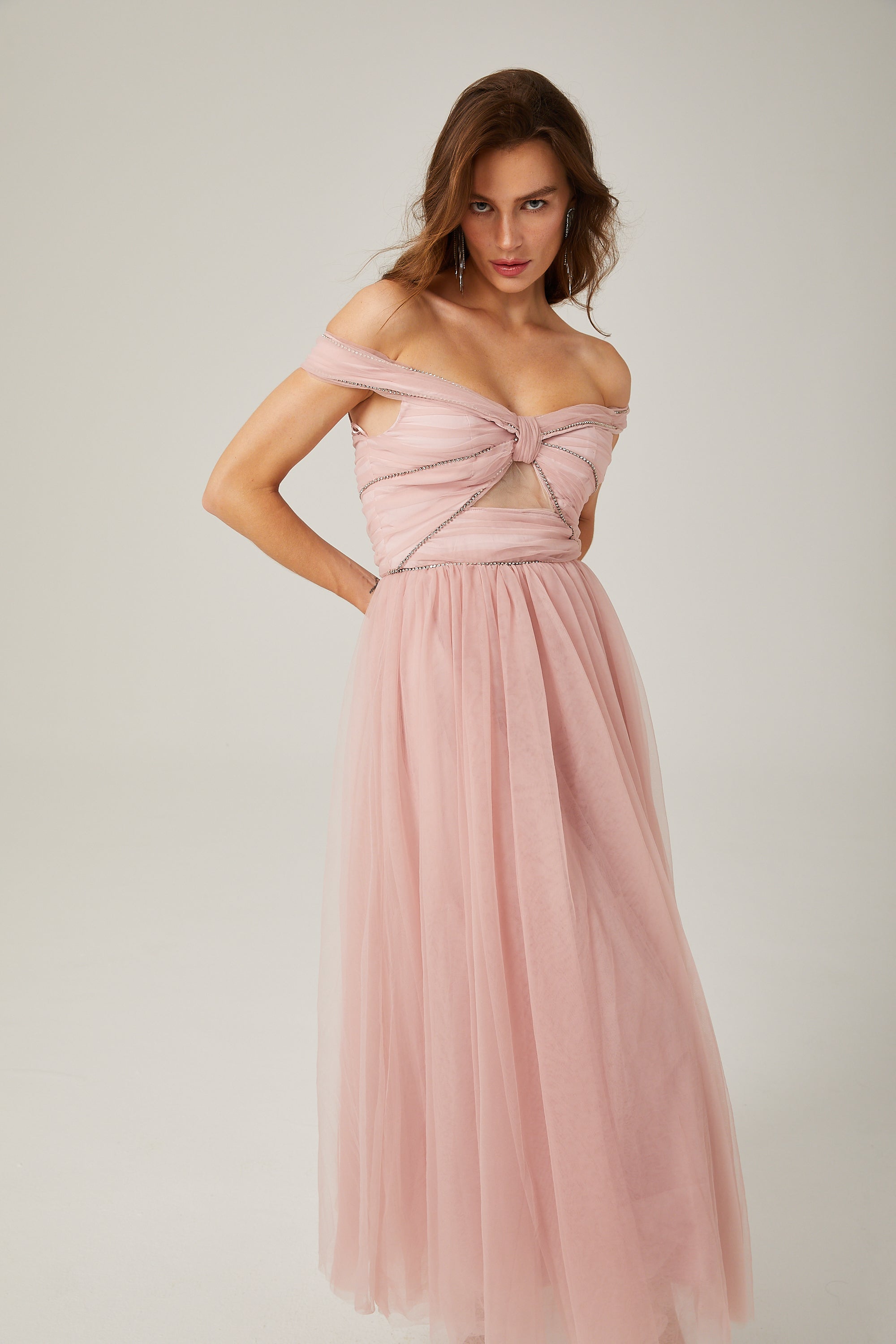 Φόρεμα Μάξι Από Διχτυωτό Ψαρέματος Με Κρυστάλλους Evianna