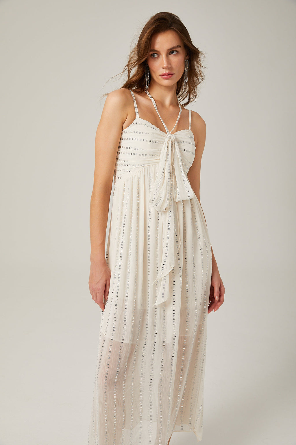 Λευκό Φόρεμα Adèle Με Πτυχώσεις Και Κρυστάλλους