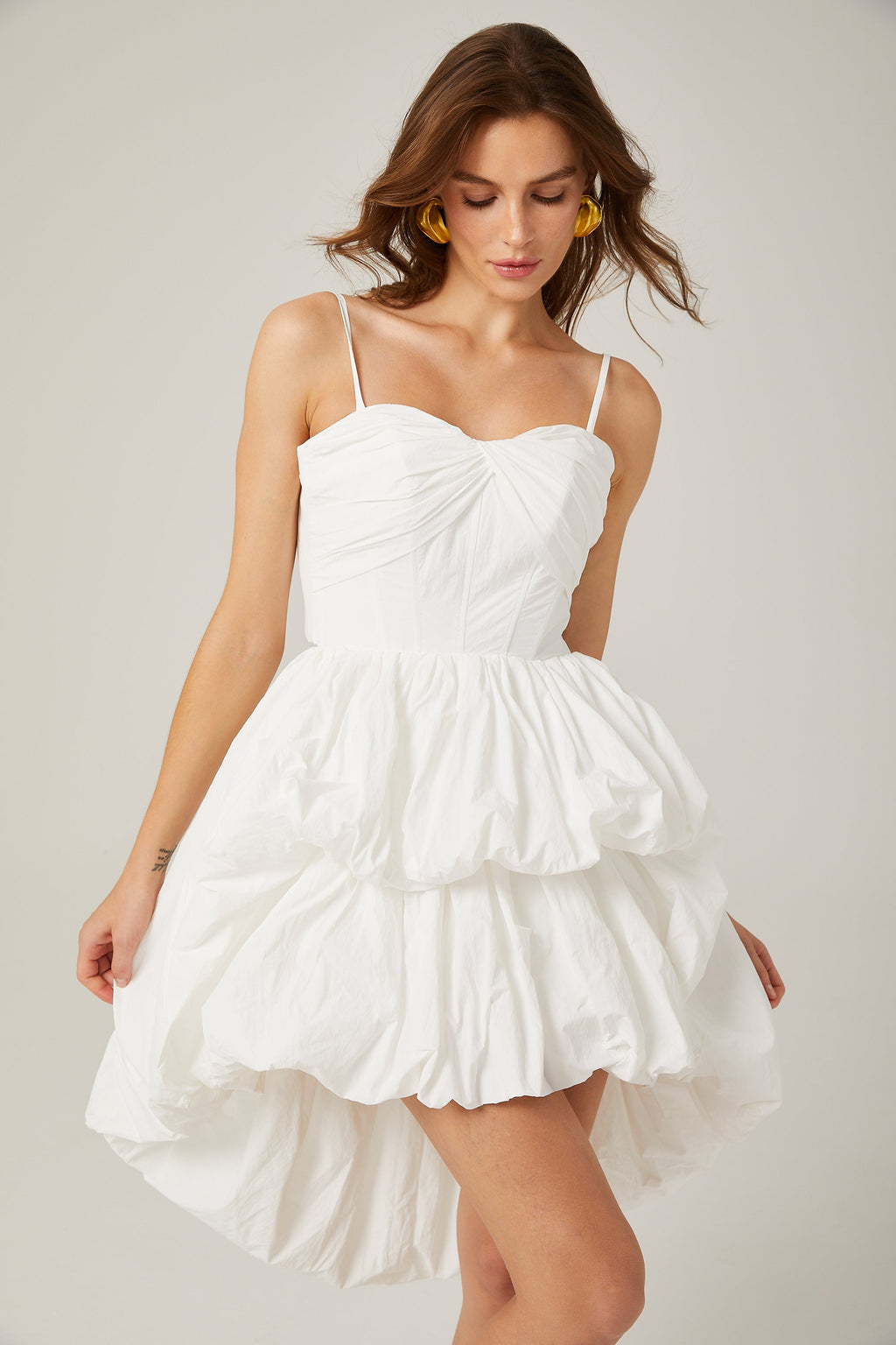 Λευκό Μίνι Φόρεμα Chloé Με Ψηλό-Χαμηλό Τελείωμα